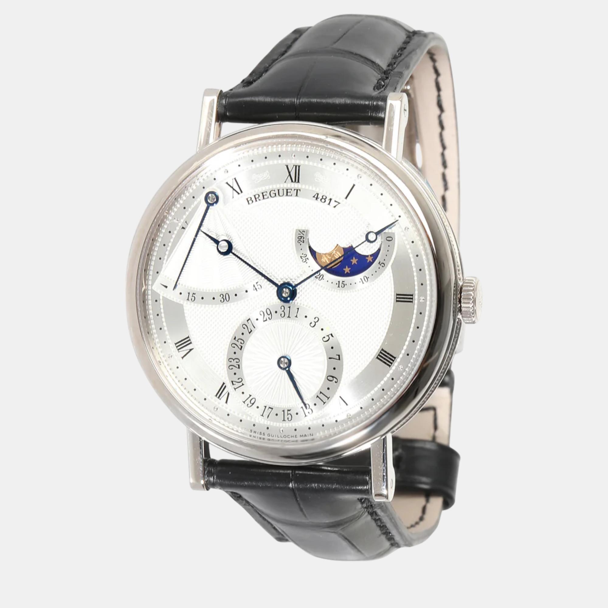 Breguet silver 18k white gold classique 7137bb/11/9v9 automatic men's wristwatch 39 mm