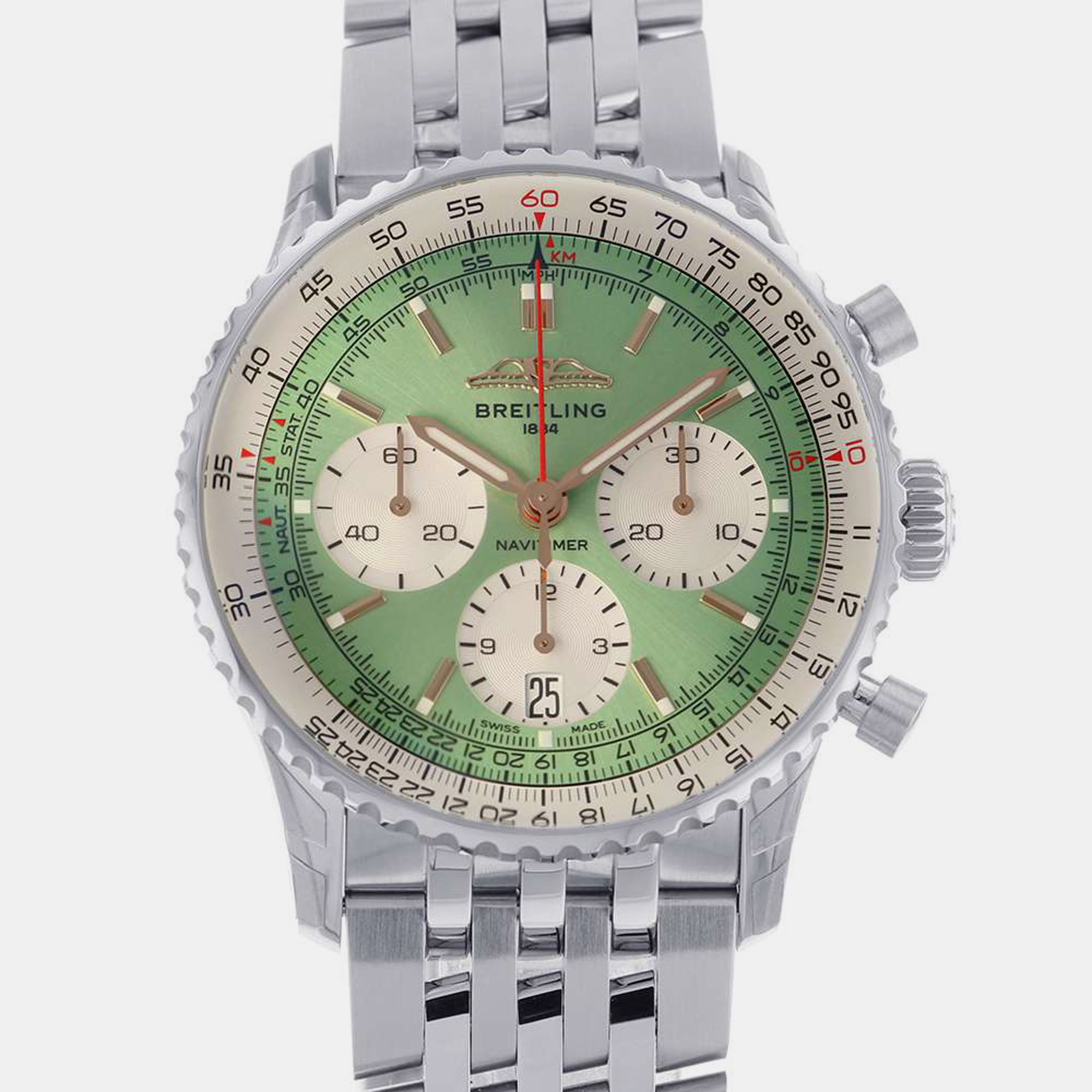 Breitling Green Stainless Steel Navitimer AB0139211L1A1 Automatic Men's Wristwatch 41 Mm