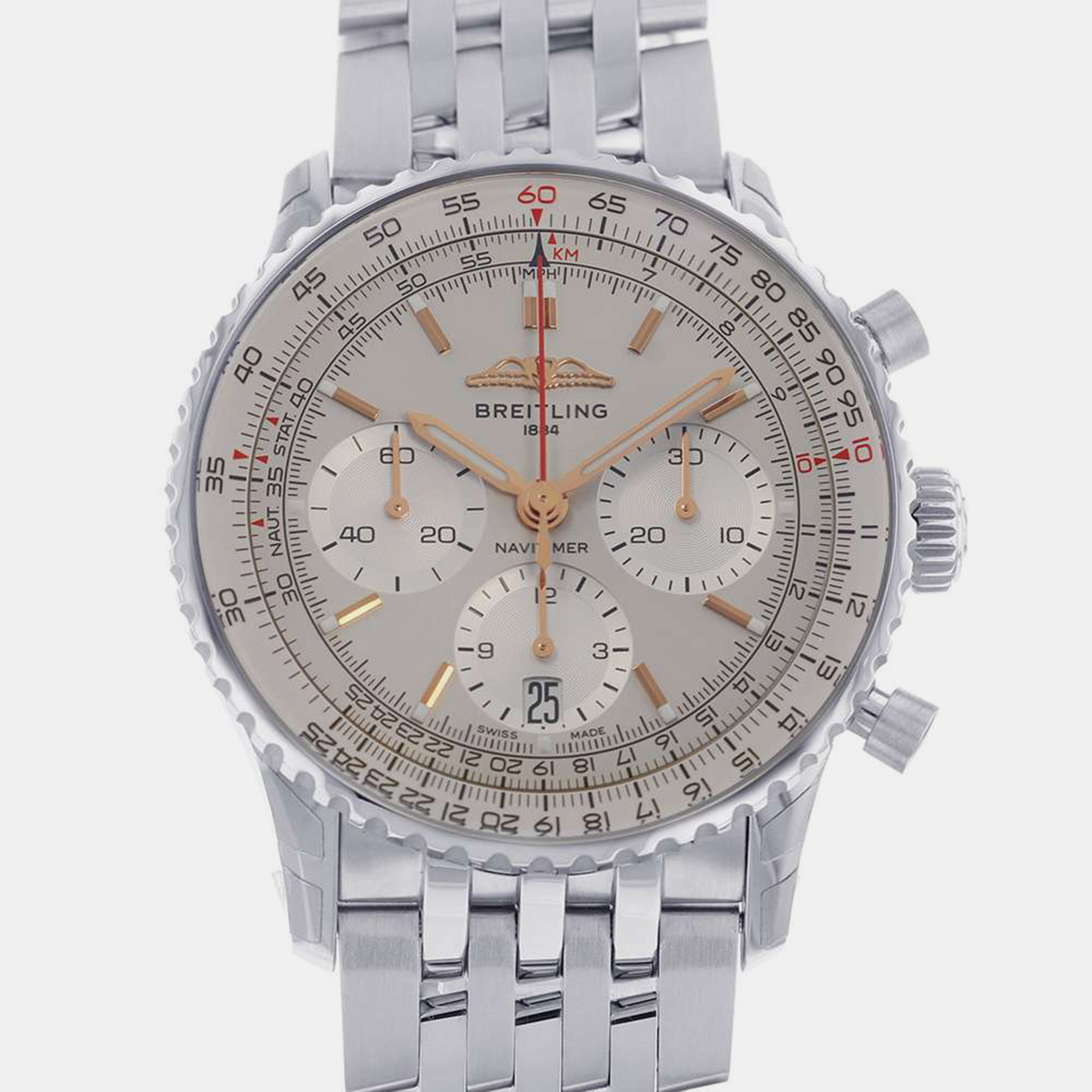 Breitling Cream Stainless Steel Navitimer AB0139211G1A1 Automatic Men's Wristwatch 41 Mm