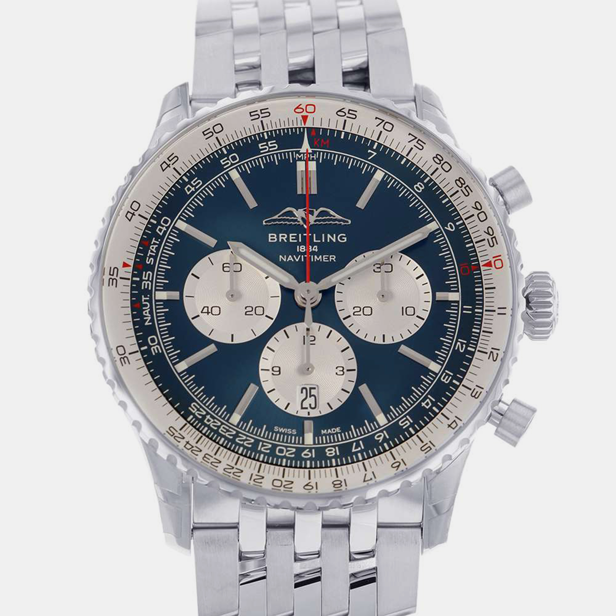 Breitling Blue Stainless Steel Navitimer AB0137211C1A1 Automatic Men's Wristwatch 46 Mm