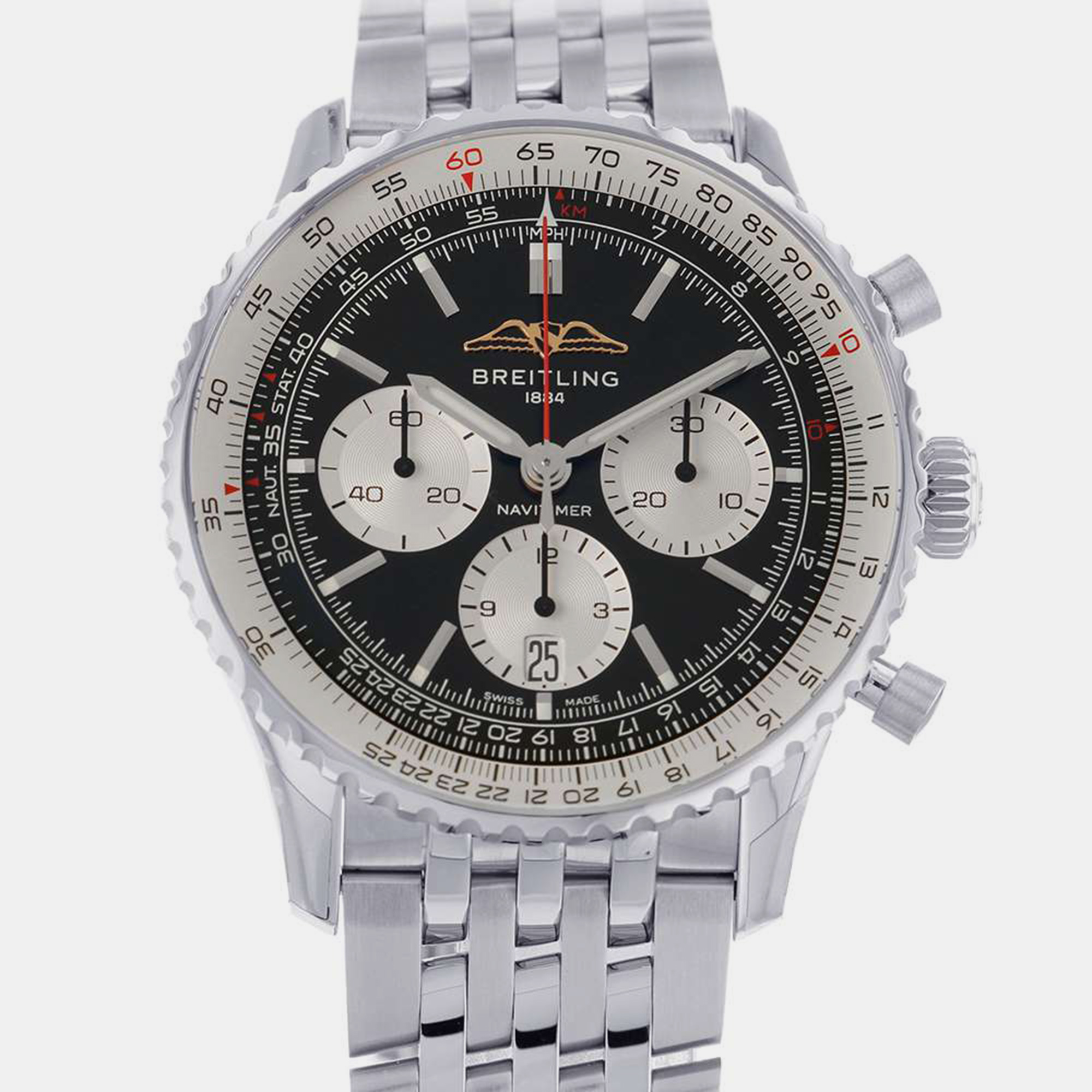 Breitling black stainless steel navitimer ab0138211b1a1 automatic men's wristwatch 43 mm
