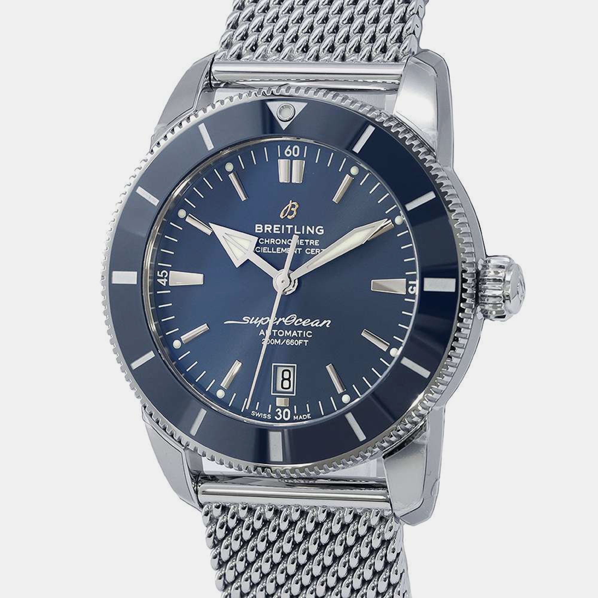 Breitling blue stainless steel superocean ab2020161c1a1 automatic men's wristwatch 46 mm