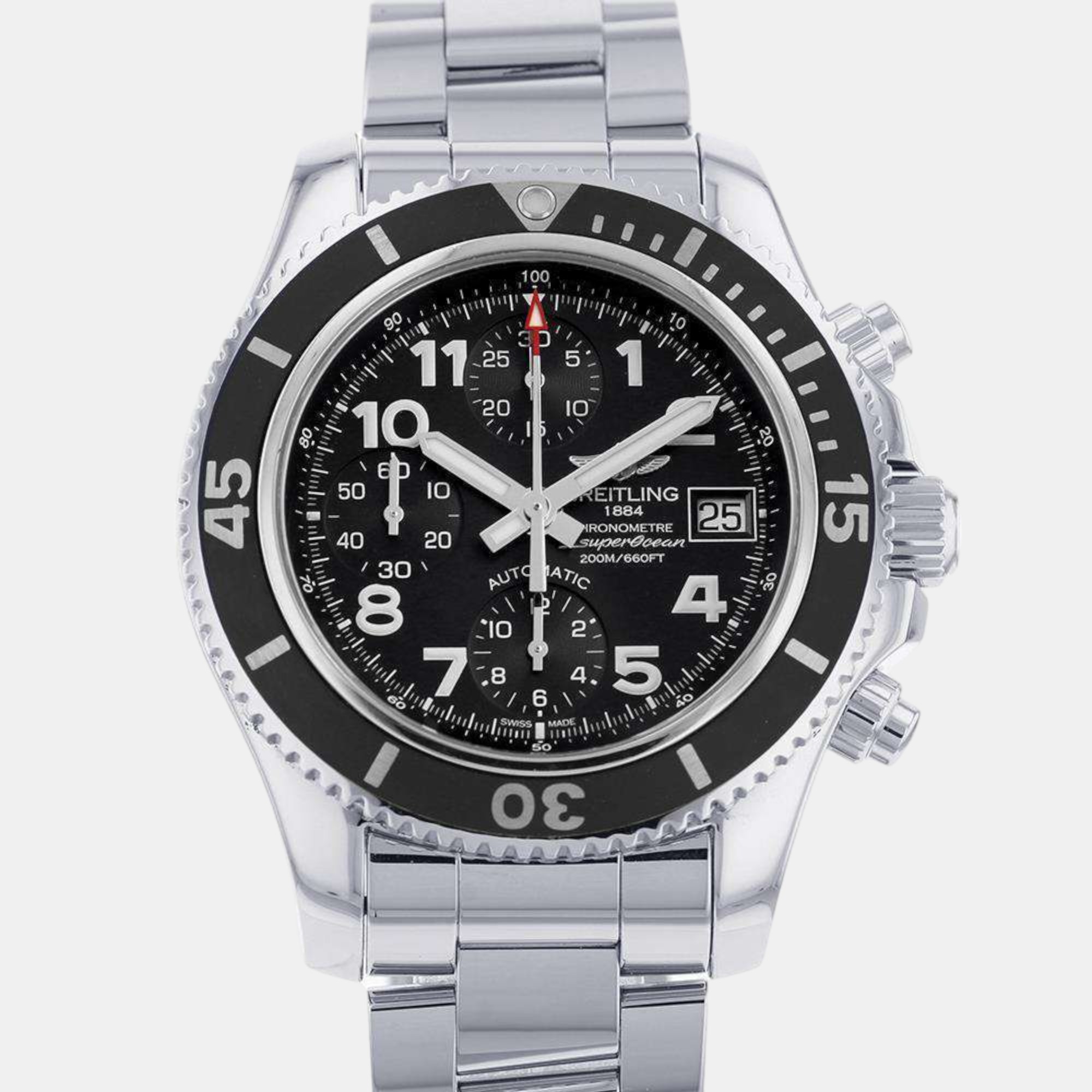 Breitling black stainless steel superocean ii a13311 automatic men's wristwatch 42 mm