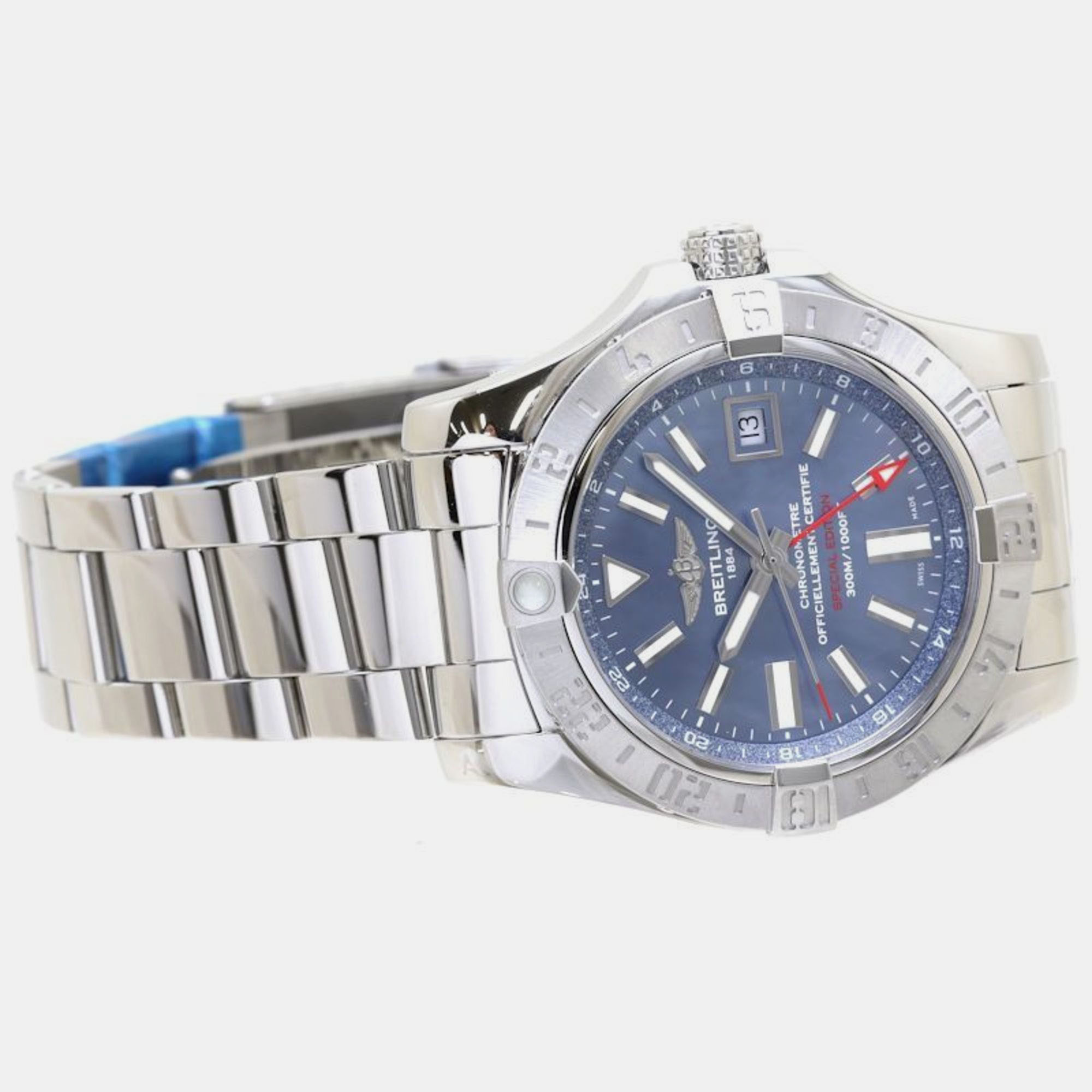 Breitling Blue Shell Stainless Steel Avenger II A32390 Automatic Men's Wristwatch 43 Mm