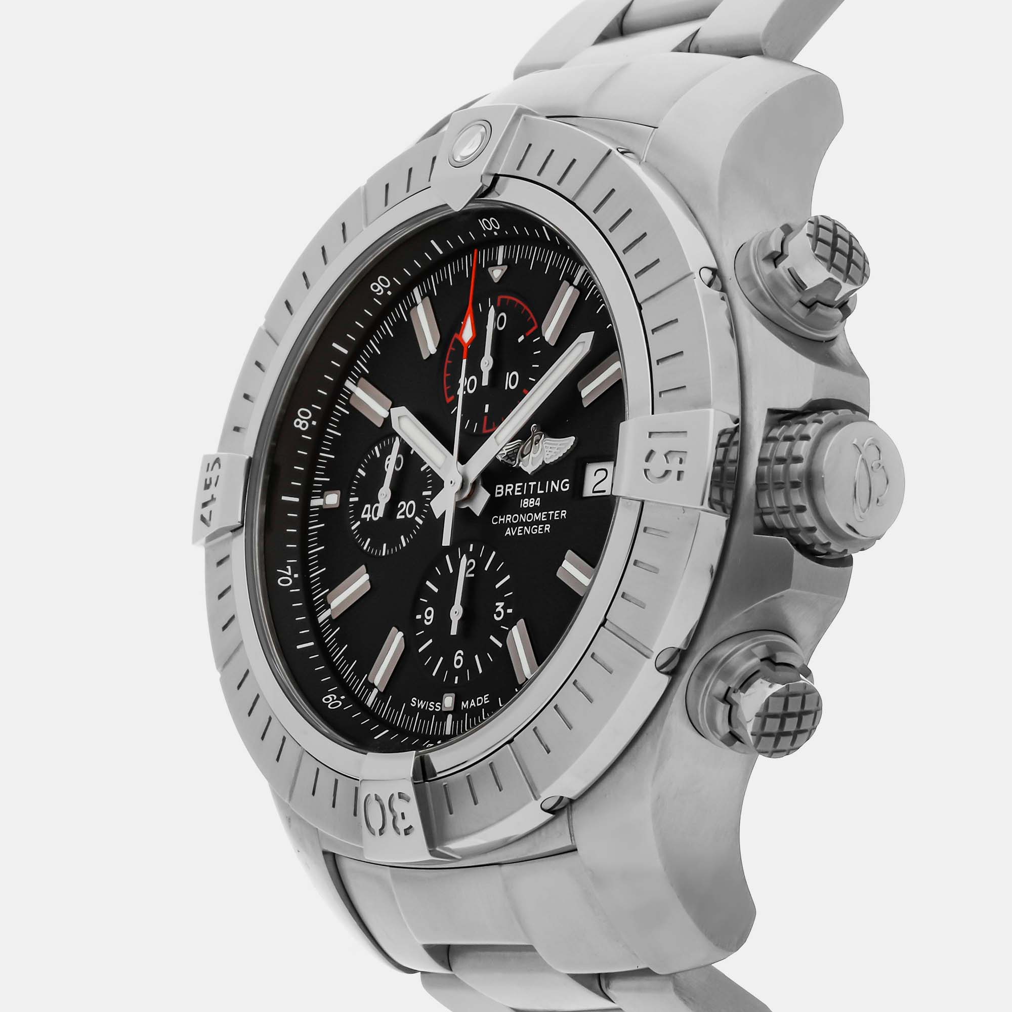 Breitling Black Stainless Steel Super Avenger A13375101B1A1 Automatic Men's Wristwatch 48 Mm