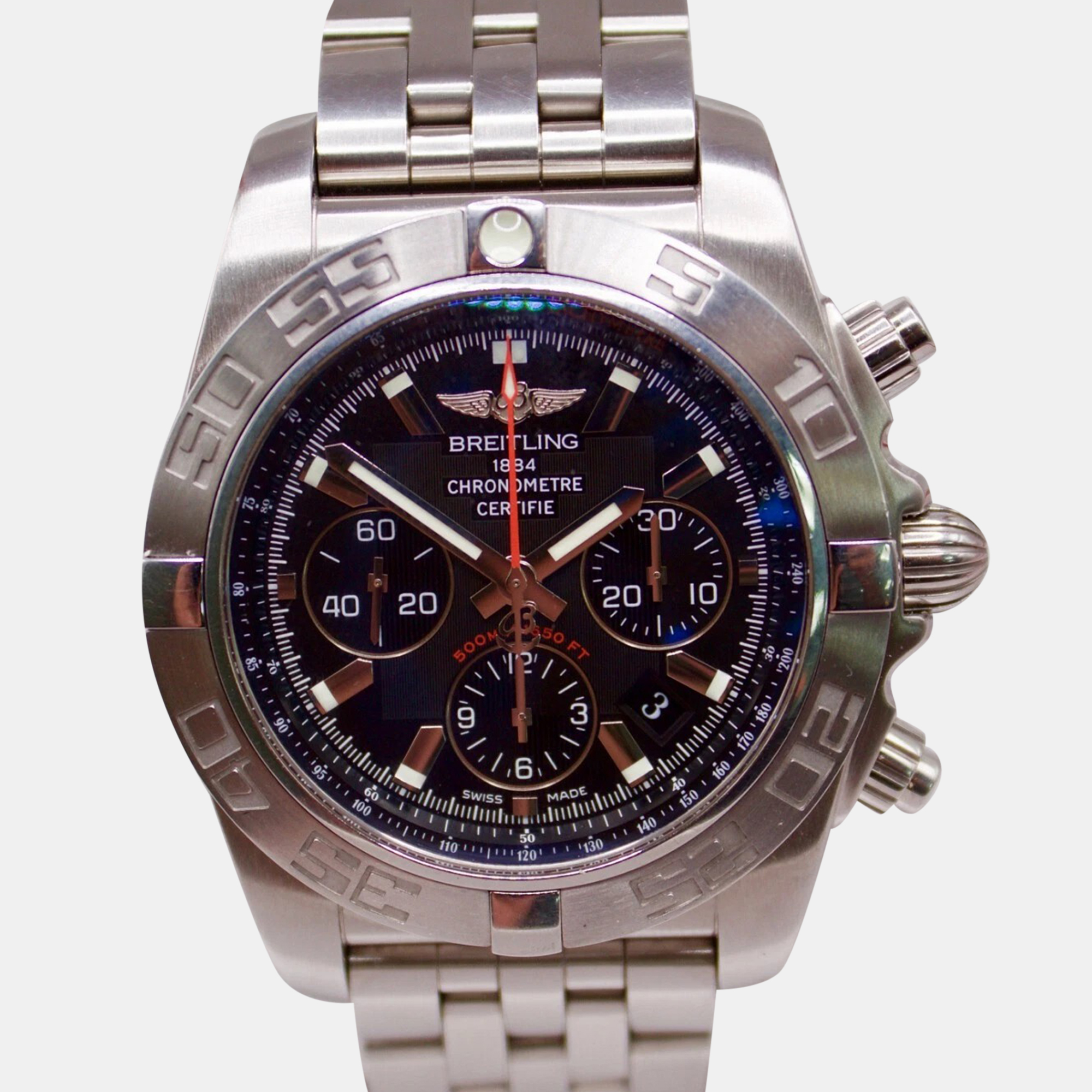 Breitling Black Stainless Steel Chronomat Automatic Chronograph Men's Wristwatch 44 mm
Breitling Black Stainless Steel Chronomat Automatic Chronograph Men's Wristwatch 44 mm