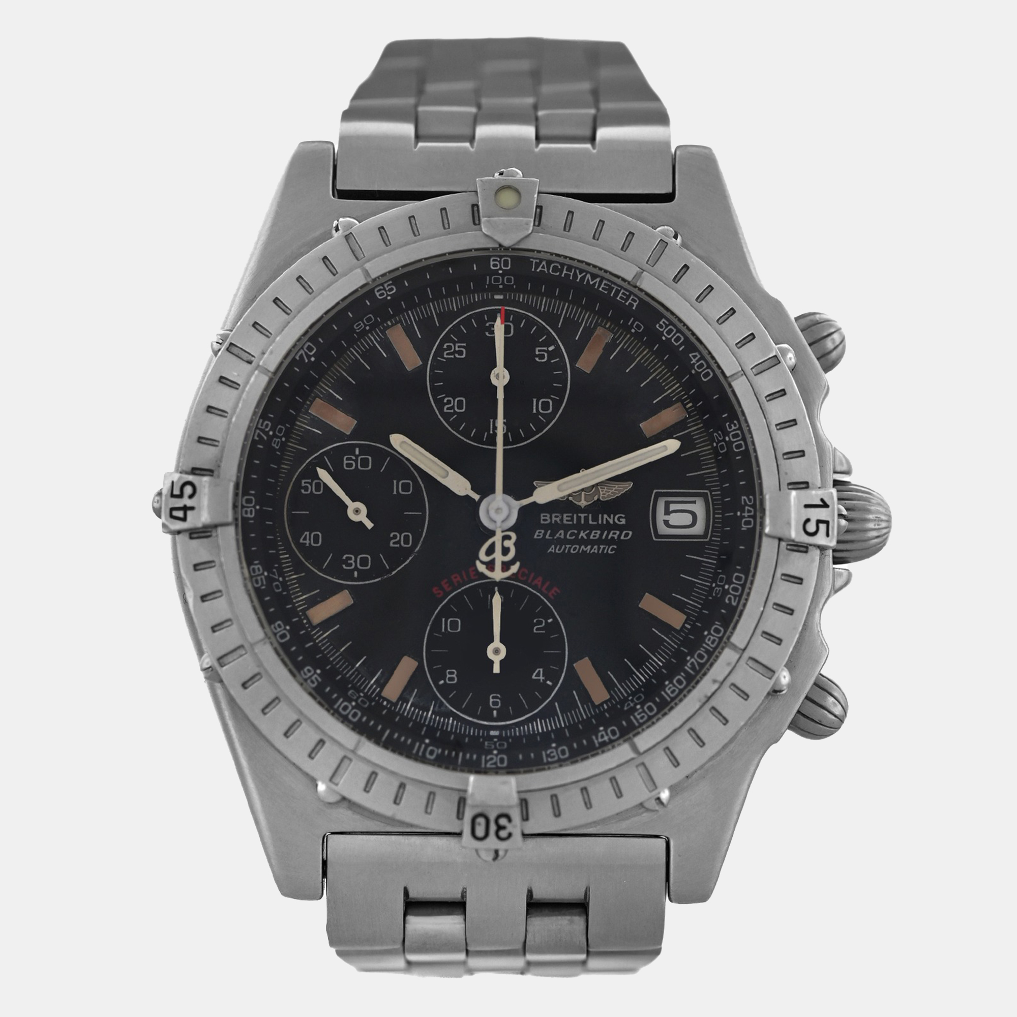 Breitling Black Stainless Steel Blackbird A13050.1 Automatic Men's Wristwatch 40 mm
Breitling Black Stainless Steel Blackbird A13050.1 Automatic Men's Wristwatch 40 mm