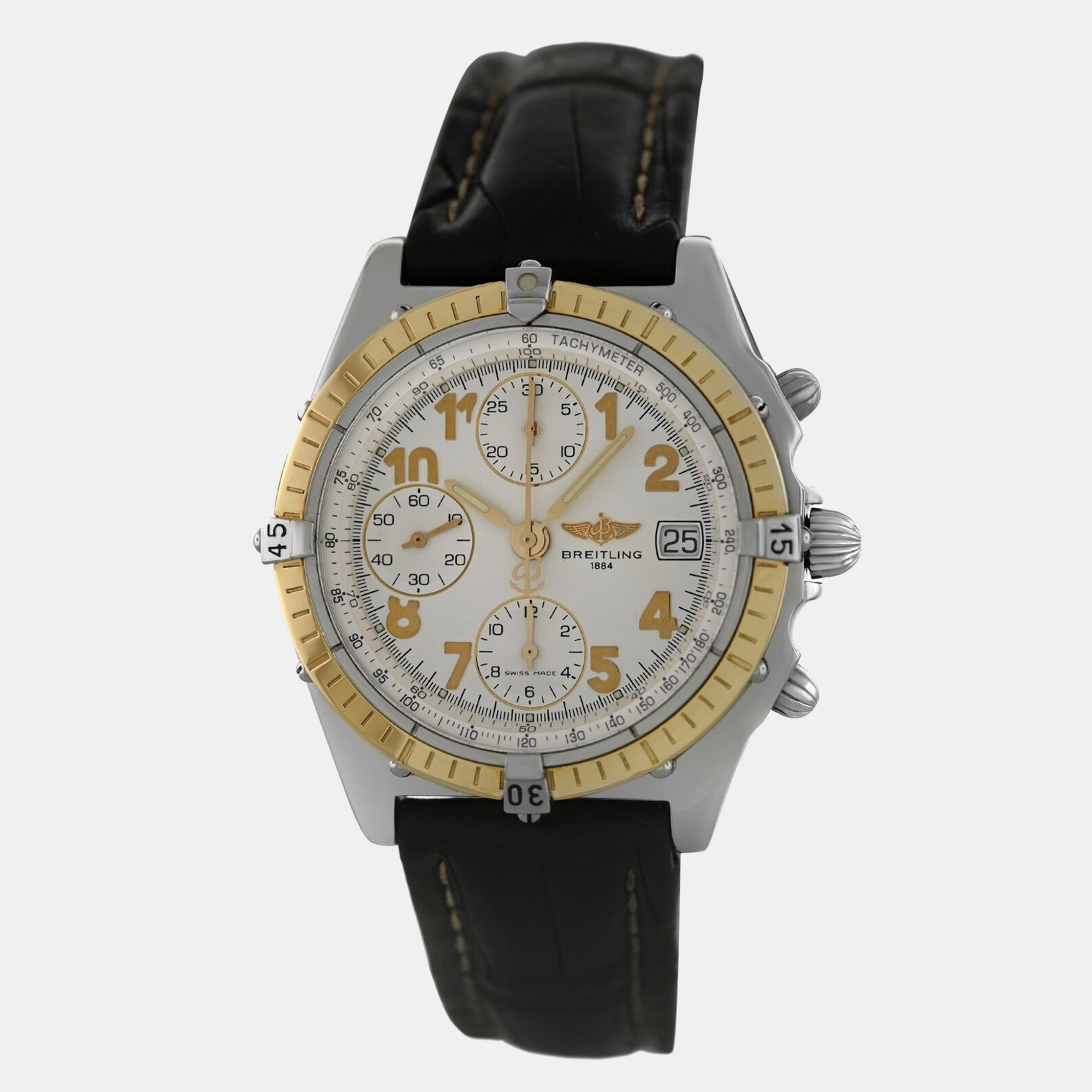 Breitling White Yellow Gold Stainless Steel Chronomat D13050.1 Automatic Men's Wristwatch 40 mm
Breitling White Yellow Gold Stainless Steel Chronomat D13050.1 Automatic Men's Wristwatch 40 mm