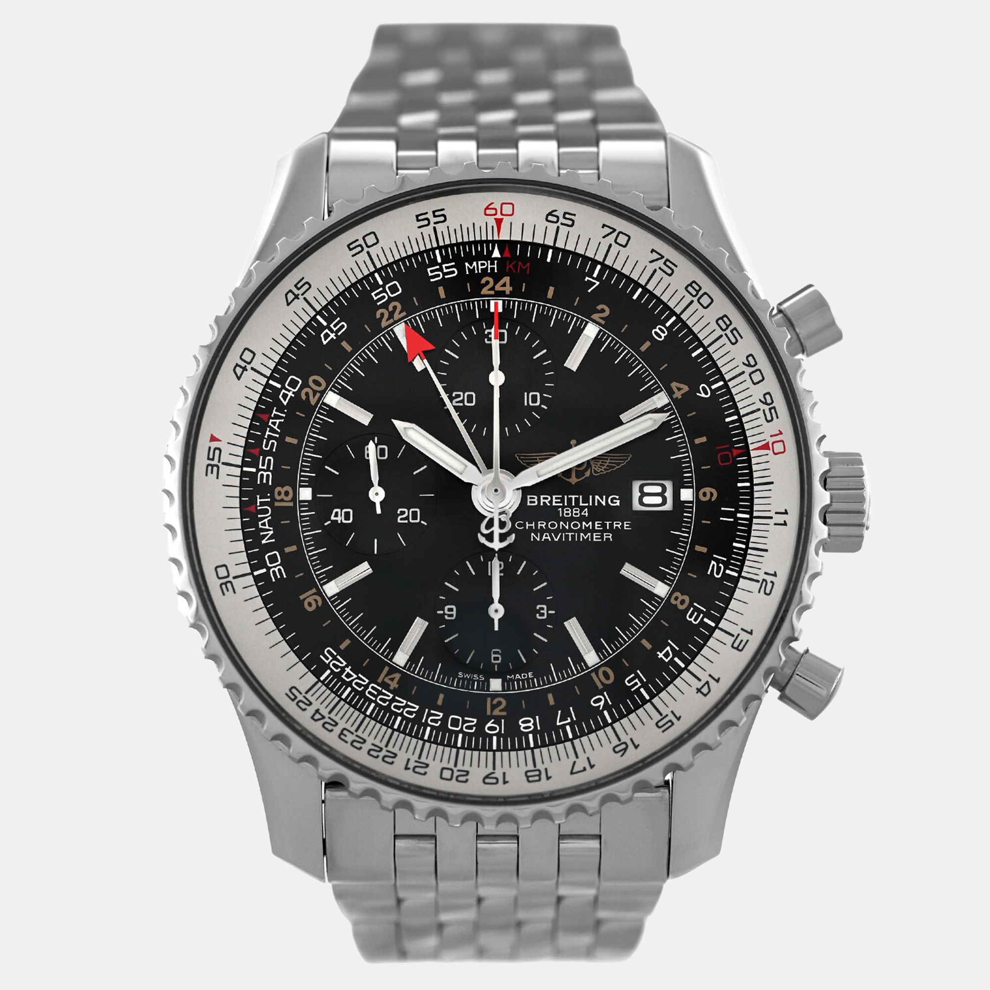 Breitling Black Stainless Steel Navitimer A24322 Automatic Men's Wristwatch 46 mm
Breitling Black Stainless Steel Navitimer A24322 Automatic Men's Wristwatch 46 mm