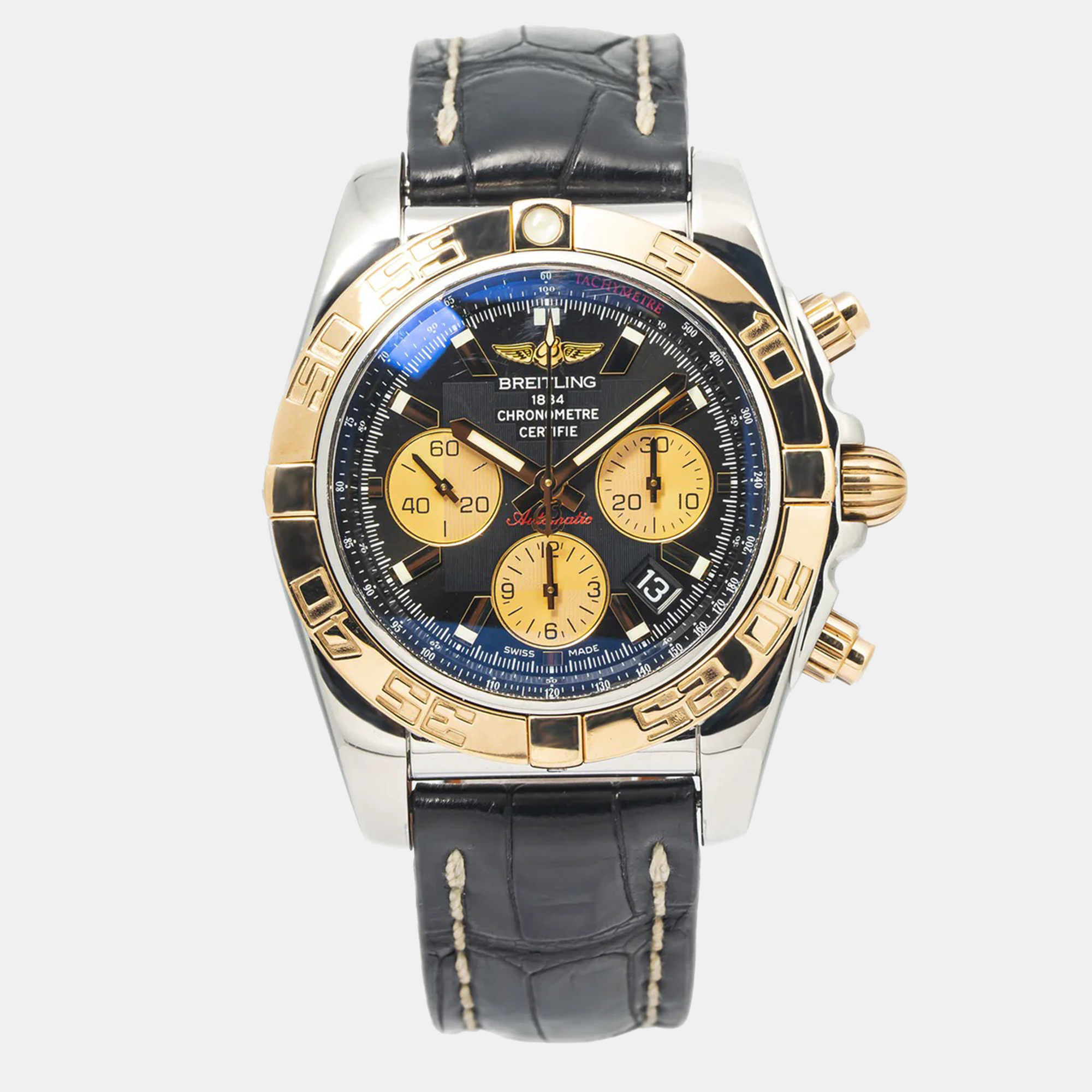 Breitling Chronomat CB0110 Black Dial 18K Rose Gold Stainless Steel Automatic Men's Wristwatch 44 mm
Breitling Chronomat CB0110 Black Dial 18K Rose Gold Stainless Steel Automatic Men's Wristwatch 44 mm