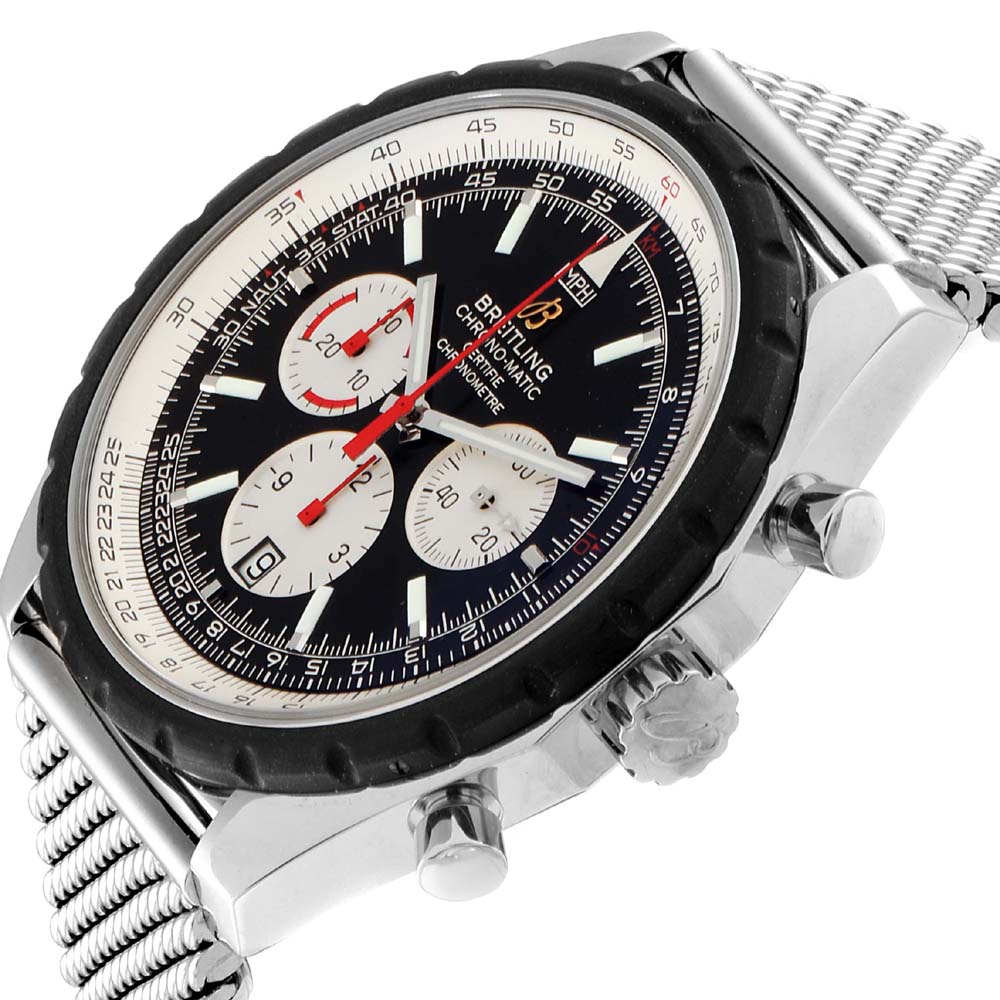 Breitling Black Stainless Steel Chronomatic Chronograph A41360 Men's Wristwatch
Breitling Black Stainless Steel Chronomatic Chronograph A41360 Men's Wristwatch