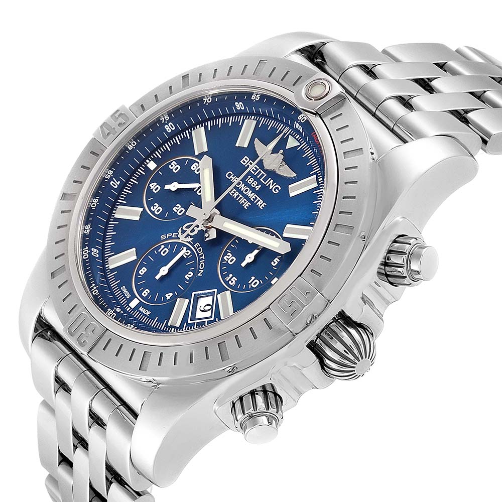 Breitling Blue Stainless Steel Chronomat Airbourne AB0115 Men's Wristwatch
Breitling Blue Stainless Steel Chronomat Airbourne AB0115 Men's Wristwatch