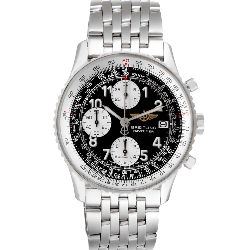 Breitling Black Stainless Steel Navitimer II Chronograph A13322 Men's Wristwatch 42 MM