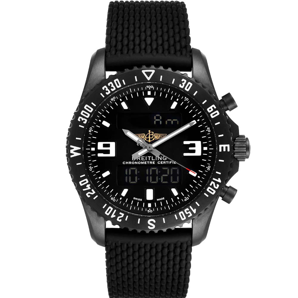 Breitling Black Blacksteel Chronospace Military GMT M78367 Men's Wristwatch 46 MM