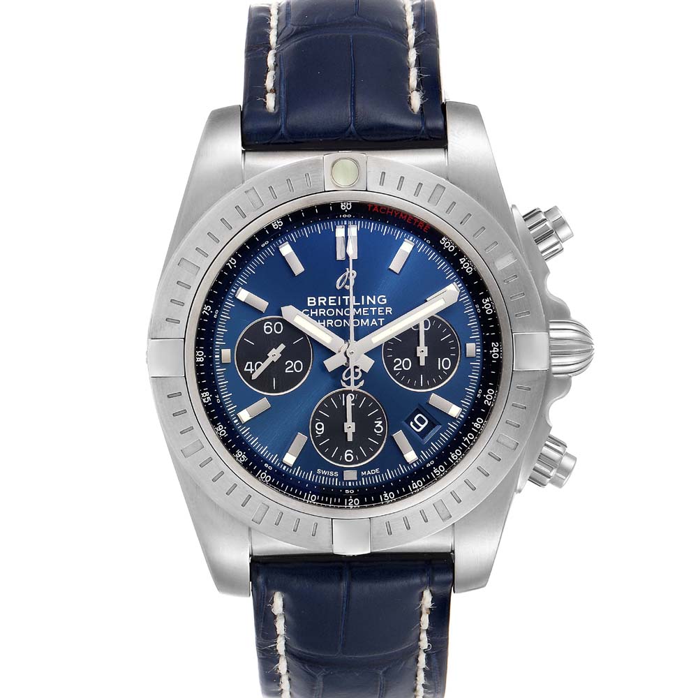 Breitling Blue Stainless Steel Chronomat Airbourne AB0115 Men's Wristwatch 44 MM