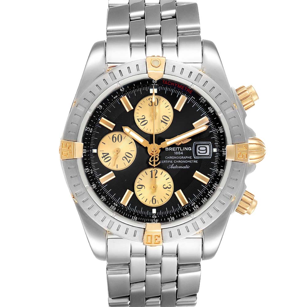 Breitling Black 18K Yellow Gold And Stainless Steel Chronomat B13356 Men's Wristwatch 44 MM