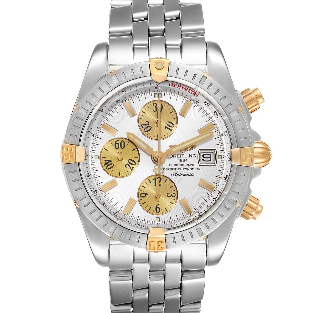 Breitling Silver 18K Yellow Gold And Stainless Steel Chronomat B13356 Men's Wristwatch 44 MM