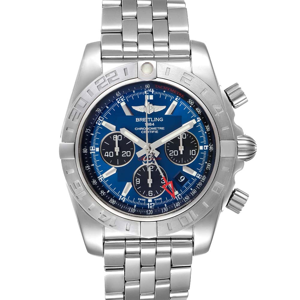 Breitling Blue Stainless Steel Chronomat Evolution GMT AB0420 Men's Wristwatch 44 MM