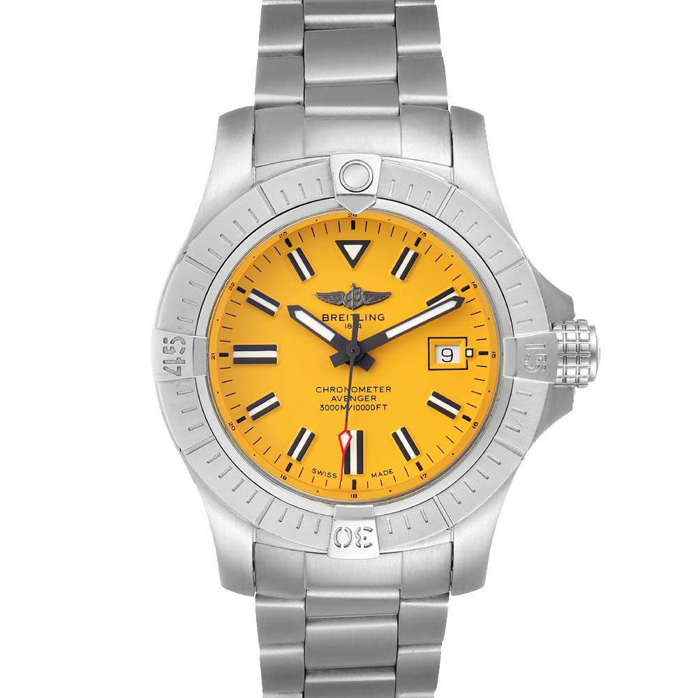Breitling Yellow Stainless Steel Avenger Seawolf A17319 Men's Wristwatch 45 MM