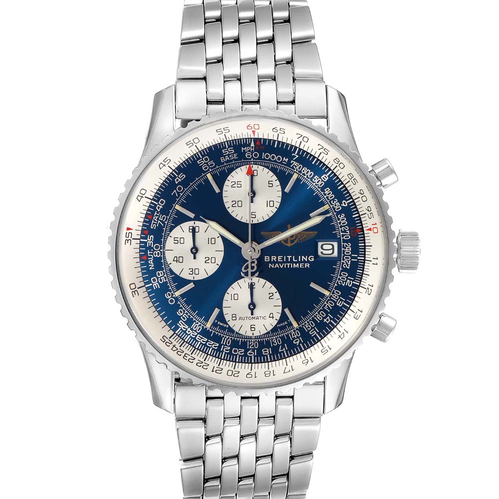 Breitling Blue Stainless Steel Navitimer II A13022 Men's Wristwatch 41.5 MM