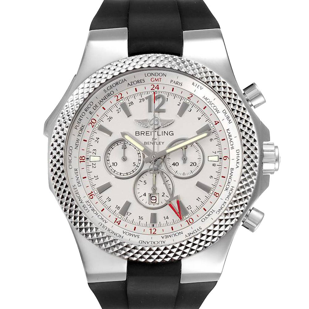 Breitling Silver Stainless Steel Bentley GMT A47362 Men's Wristwatch 49 MM