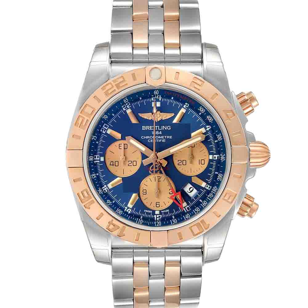 Breitling Blue 18K Rose Gold And Stainless Steel Chronomat Evolution CB0420 Men's Wristwatch 44 MM