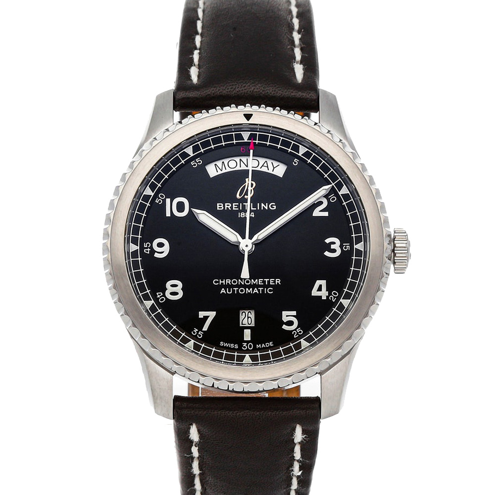 Breitling Black Stainless Steel Aviator 8 Day & Date A45330101B1X1 Men's Wristwatch 41 MM