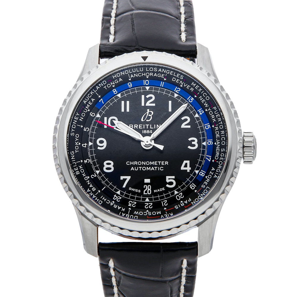 Breitling Black Stainless Steel Aviator 8 B35 Unitime AB3521U41B1P1 Men's Wristwatch 43 MM