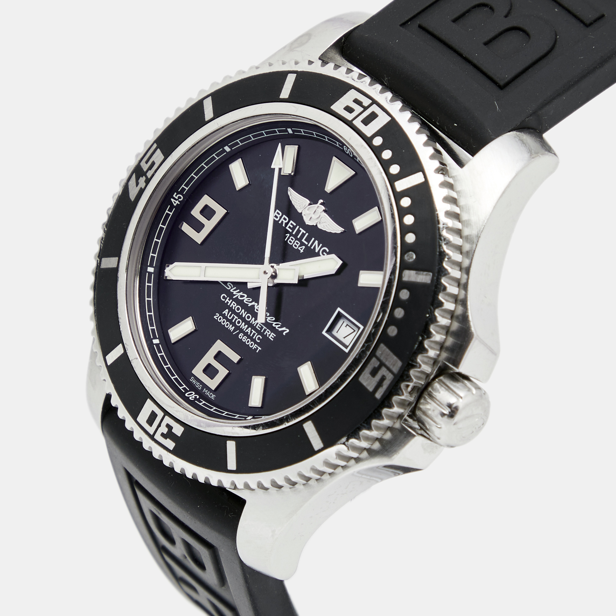 Breitling Black Stainless Steel Rubber SuperOcean A17391 Men's Wristwatch
Breitling Black Stainless Steel Rubber SuperOcean A17391 Men's Wristwatch