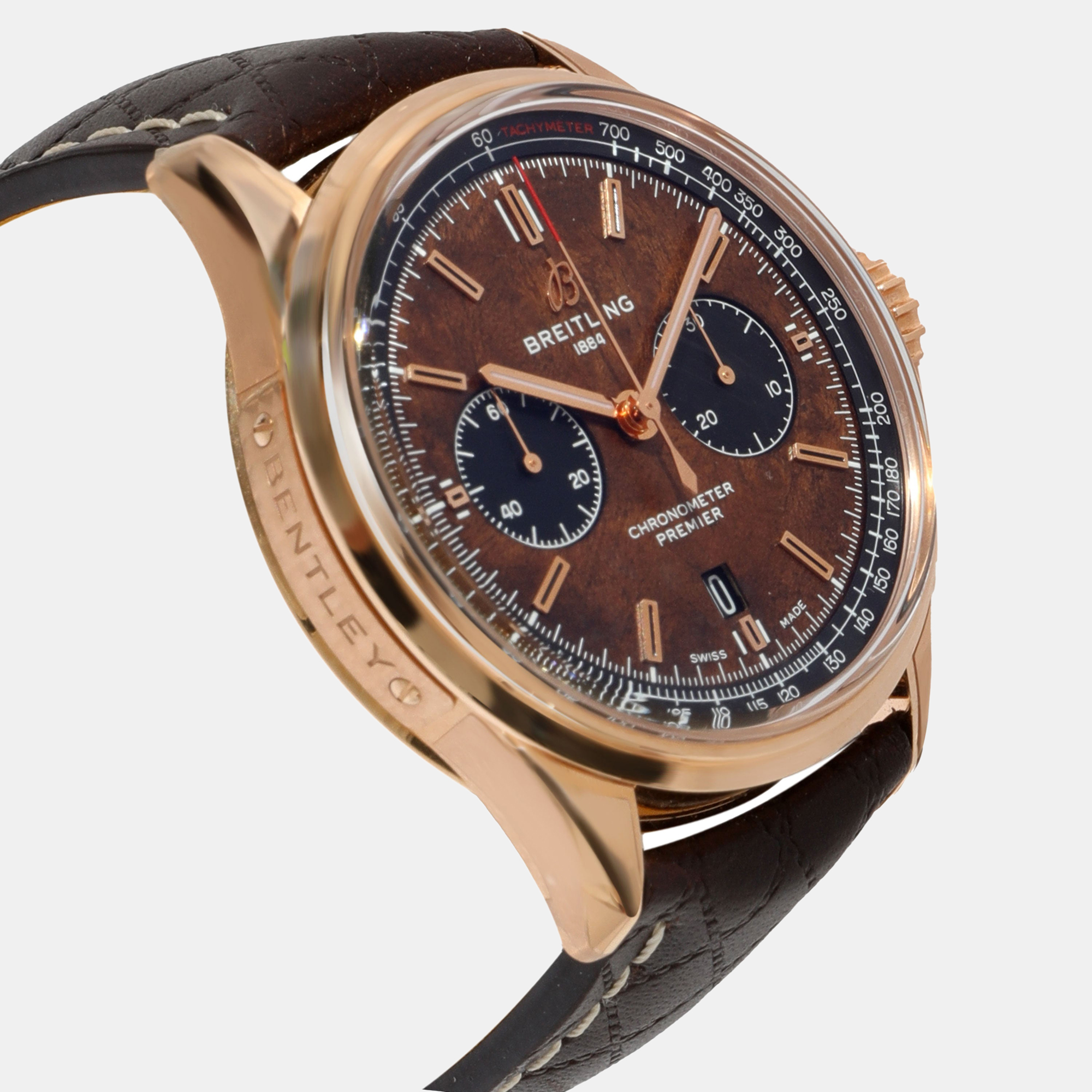 Breitling Brown 18k Rose Gold Bentley RB01181A1Q1X1 Hand-Winding Men's Wristwatch 42 Mm