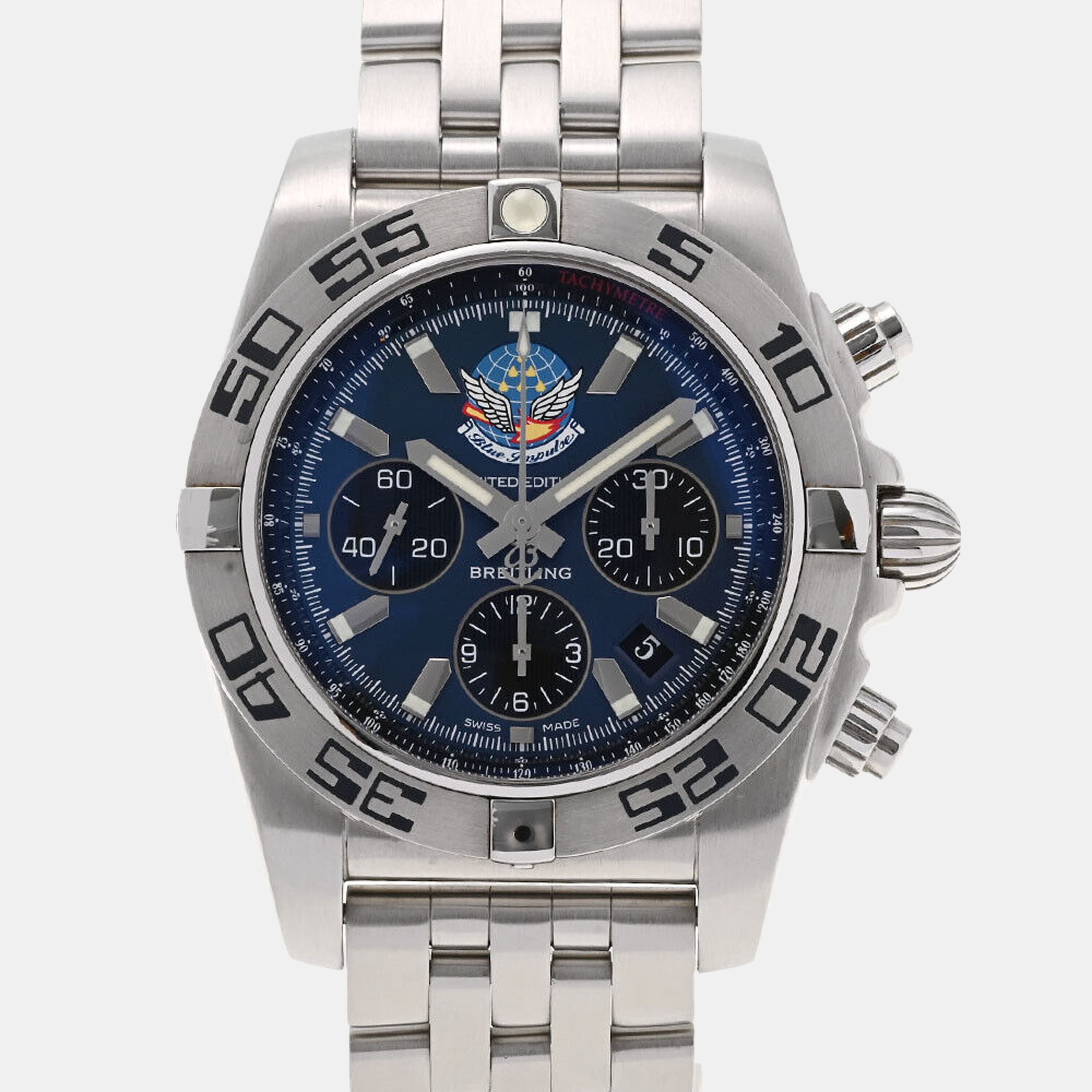 Breitling Blue Stainless Steel Chronomat AB0110 Impulse Japan Limited 400 Men's Wristwatch 44 Mm