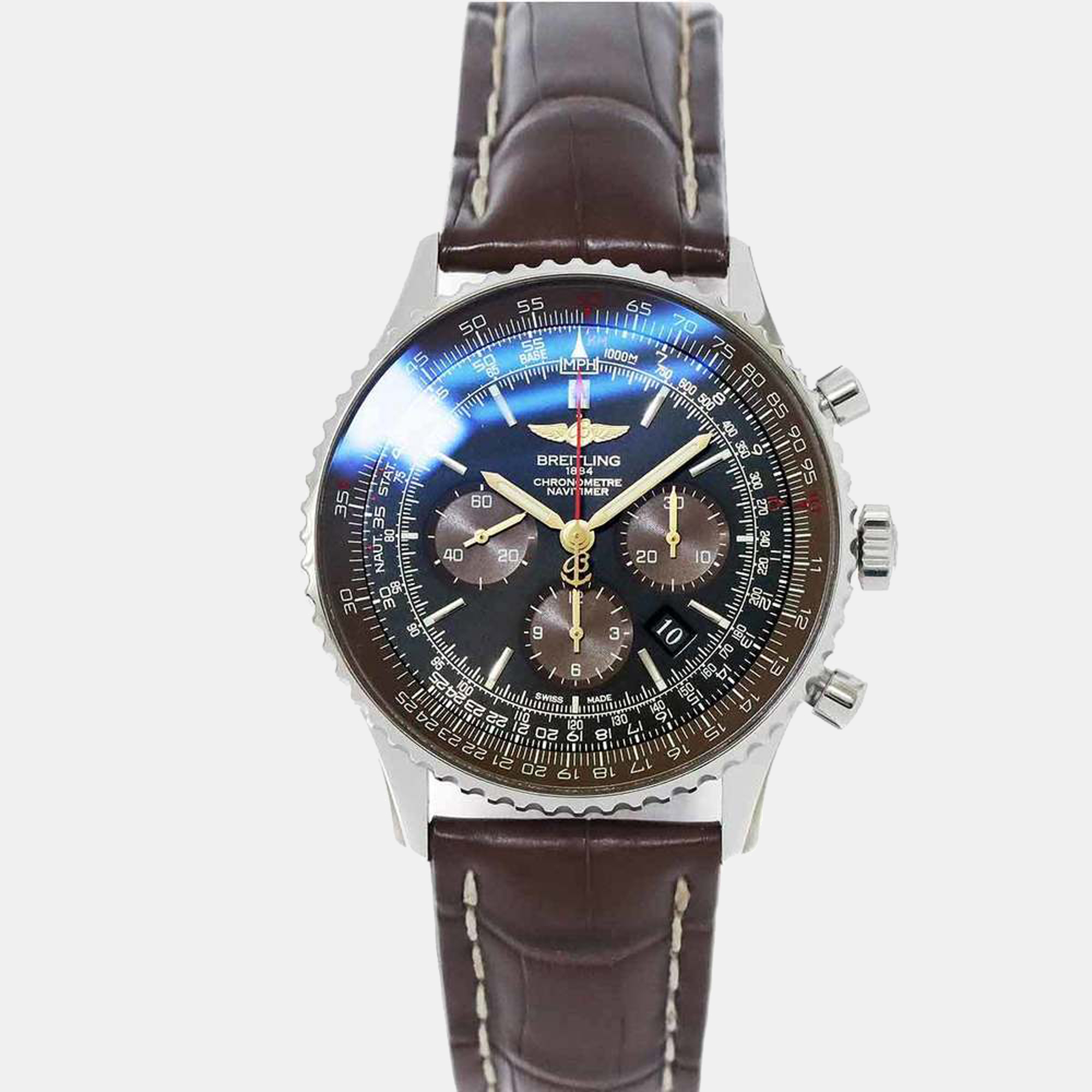 Breitling Black Stainless Steel Navitimer AB0127 Men's Wristwatch 46 Mm