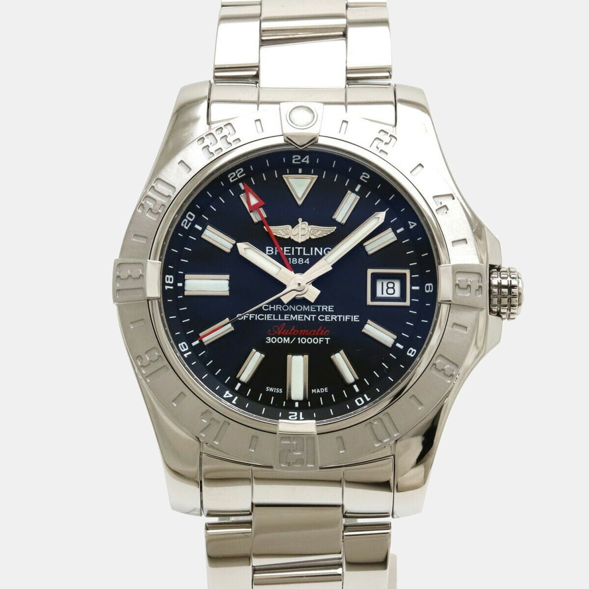 Breitling Black Stainless Steel Avenger Men's Wristwatch 44 Mm