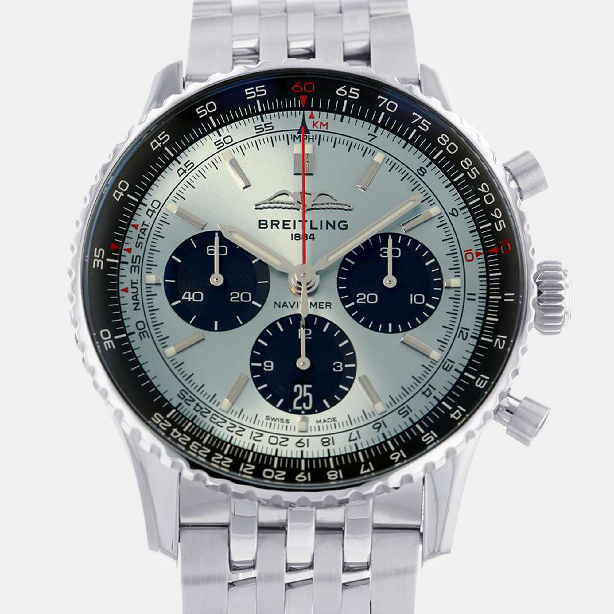 Breitling blue stainless steel navitimer ab0138241c1a1 men's wristwatch 43 mm