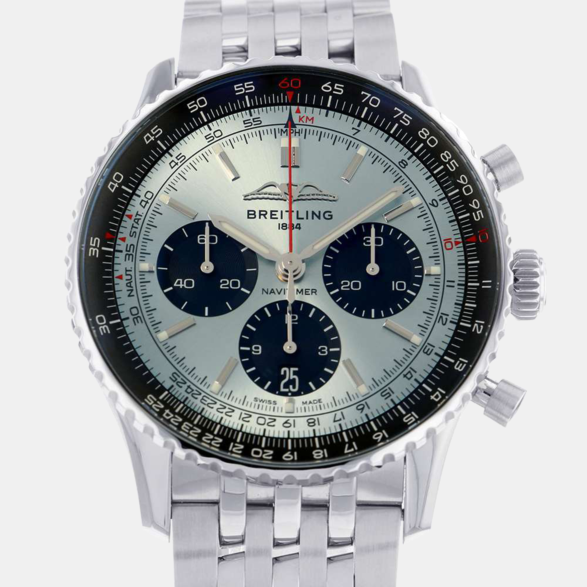 Breitling Blue Stainless Steel Navitimer AB0138241C1A1 Men's Wristwatch 43 Mm