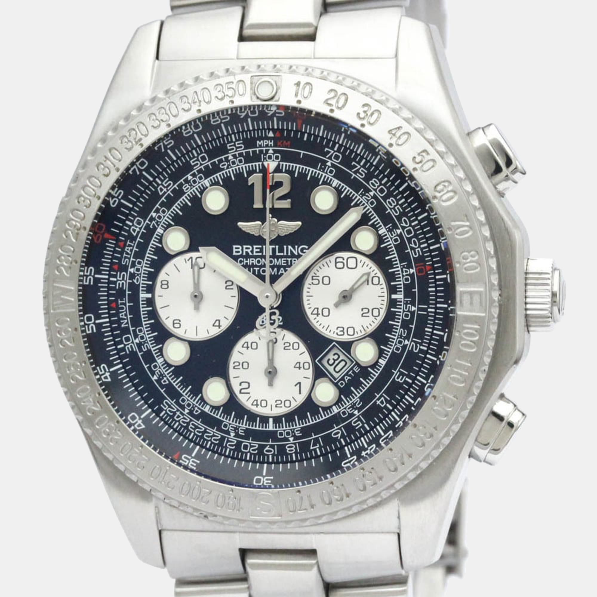 Breitling Black Stainless Steel A42362 Automatic Chronograph Men's Wristwatch 44 Mm