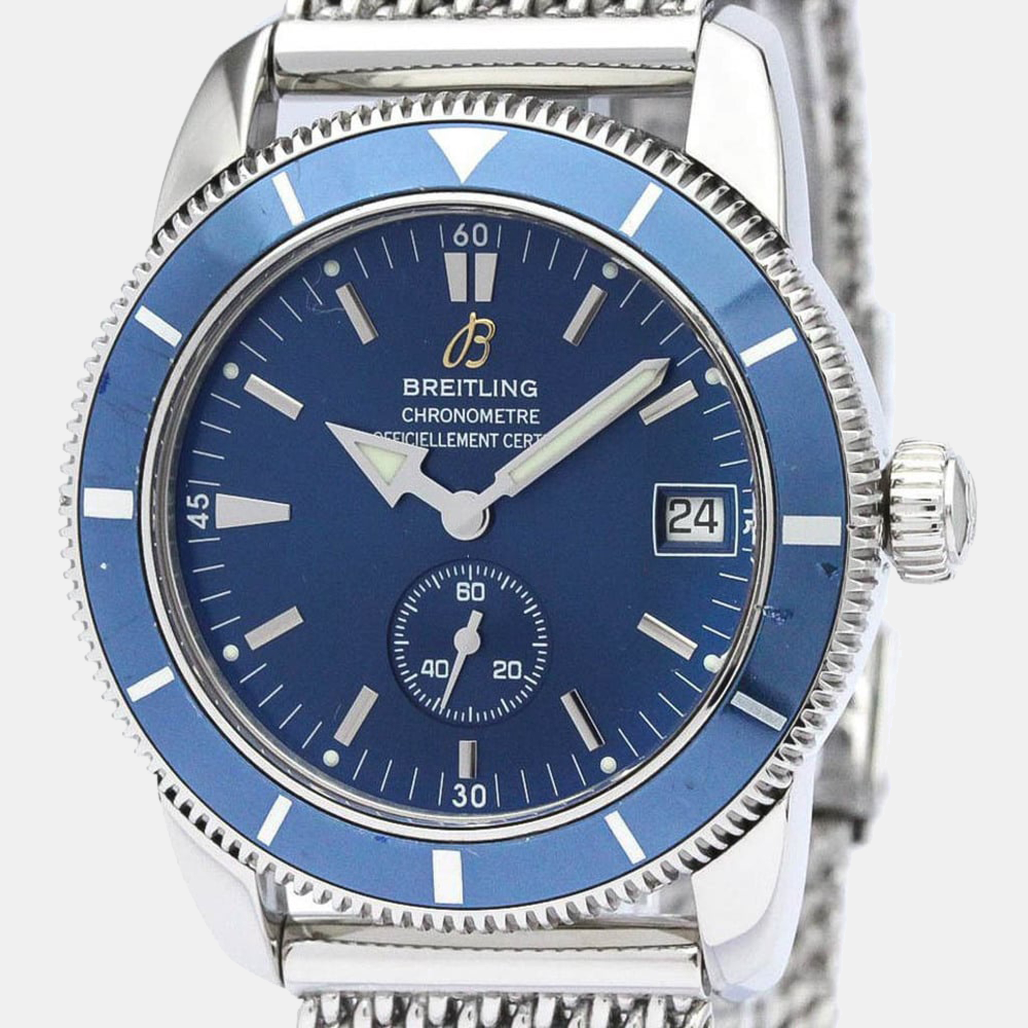 Breitling Blue Stainless Steel Superocean A37320 Men's Wristwatch 38 Mm