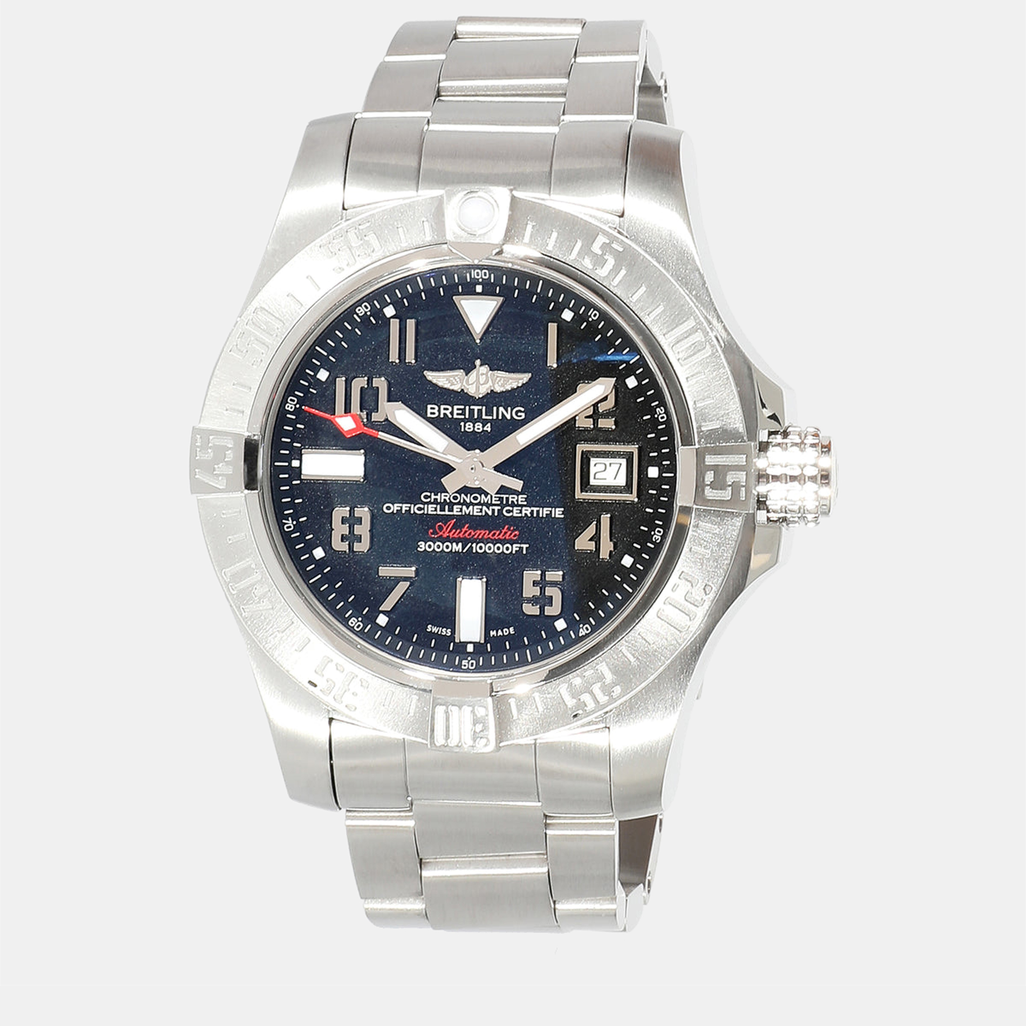 Breitling Black Stainless Steel Avenger A17331 Men's Wristwatch 45 Mm