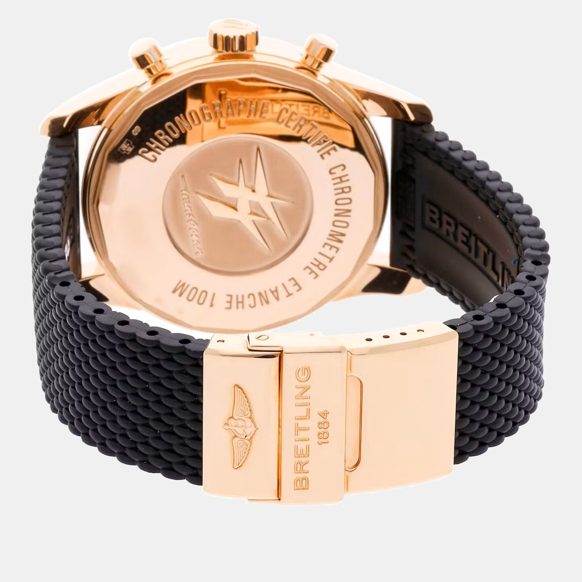 Breitling Black 18k Rose Gold Transocean RB0510U5/BC39 Automatic Men's Wristwatch 46 Mm