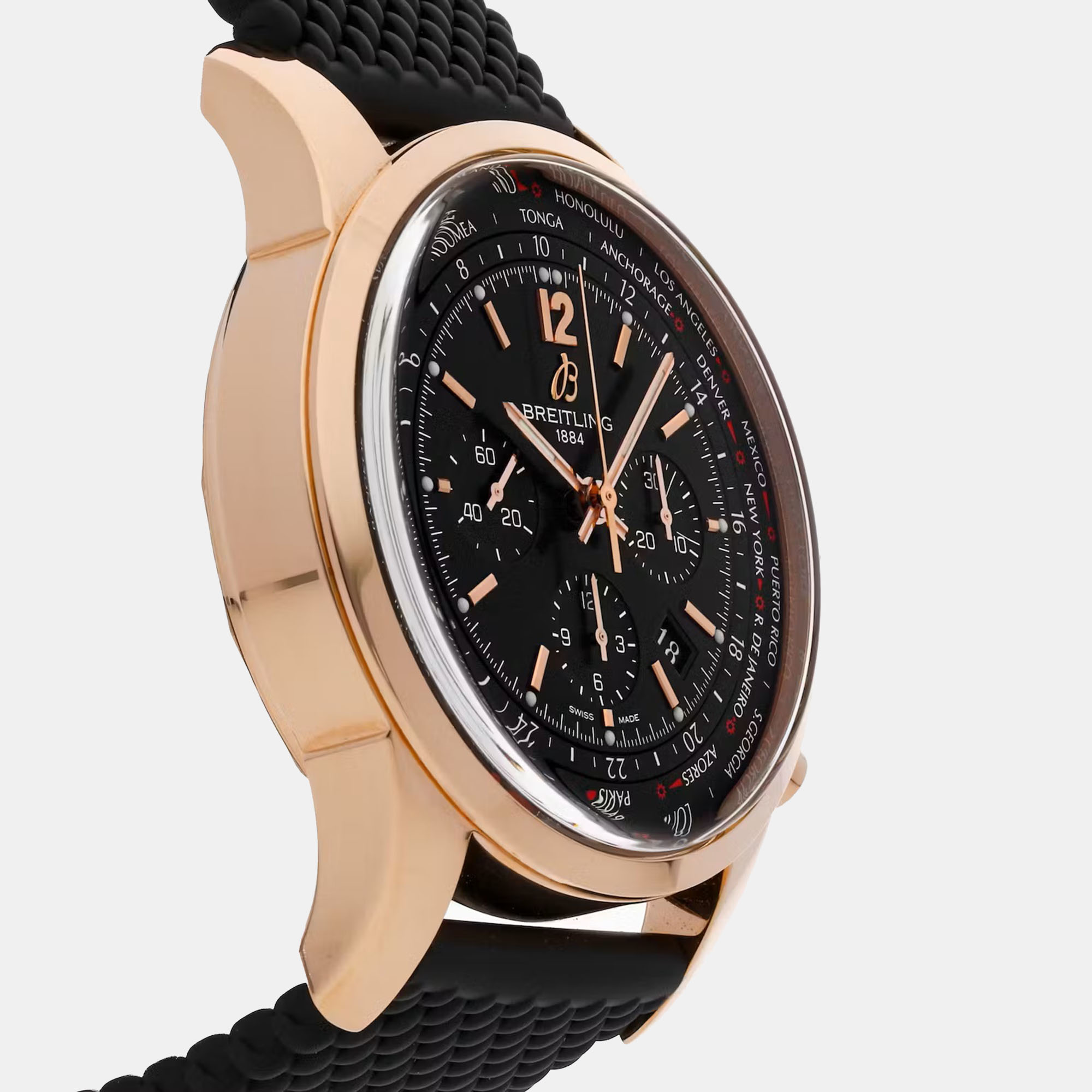Breitling Black 18k Rose Gold Transocean RB0510U5/BC39 Automatic Men's Wristwatch 46 Mm