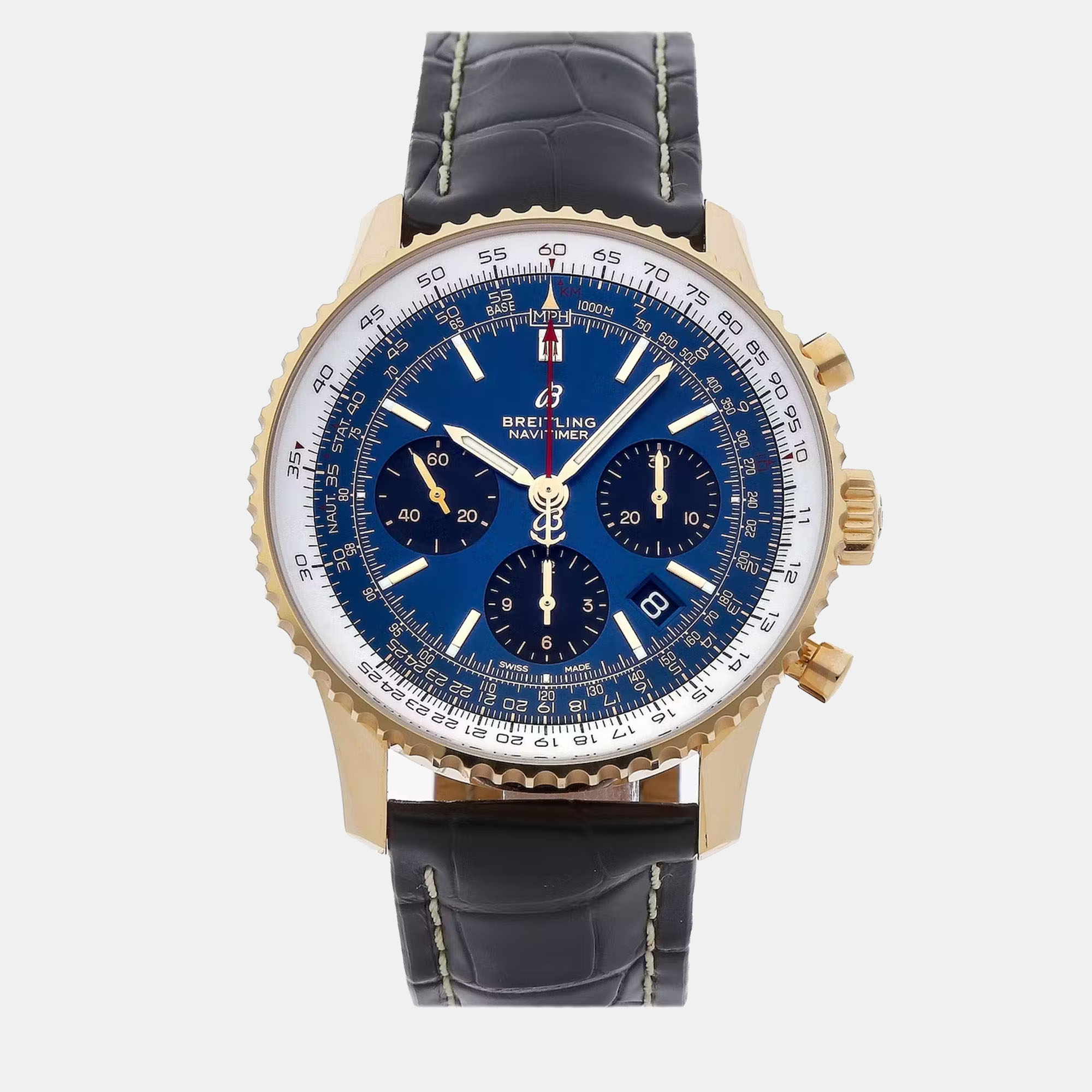 Breitling Blue 18k Rose Gold Navitimer RB0121211C1P1 Automatic Men's Wristwatch 43 Mm