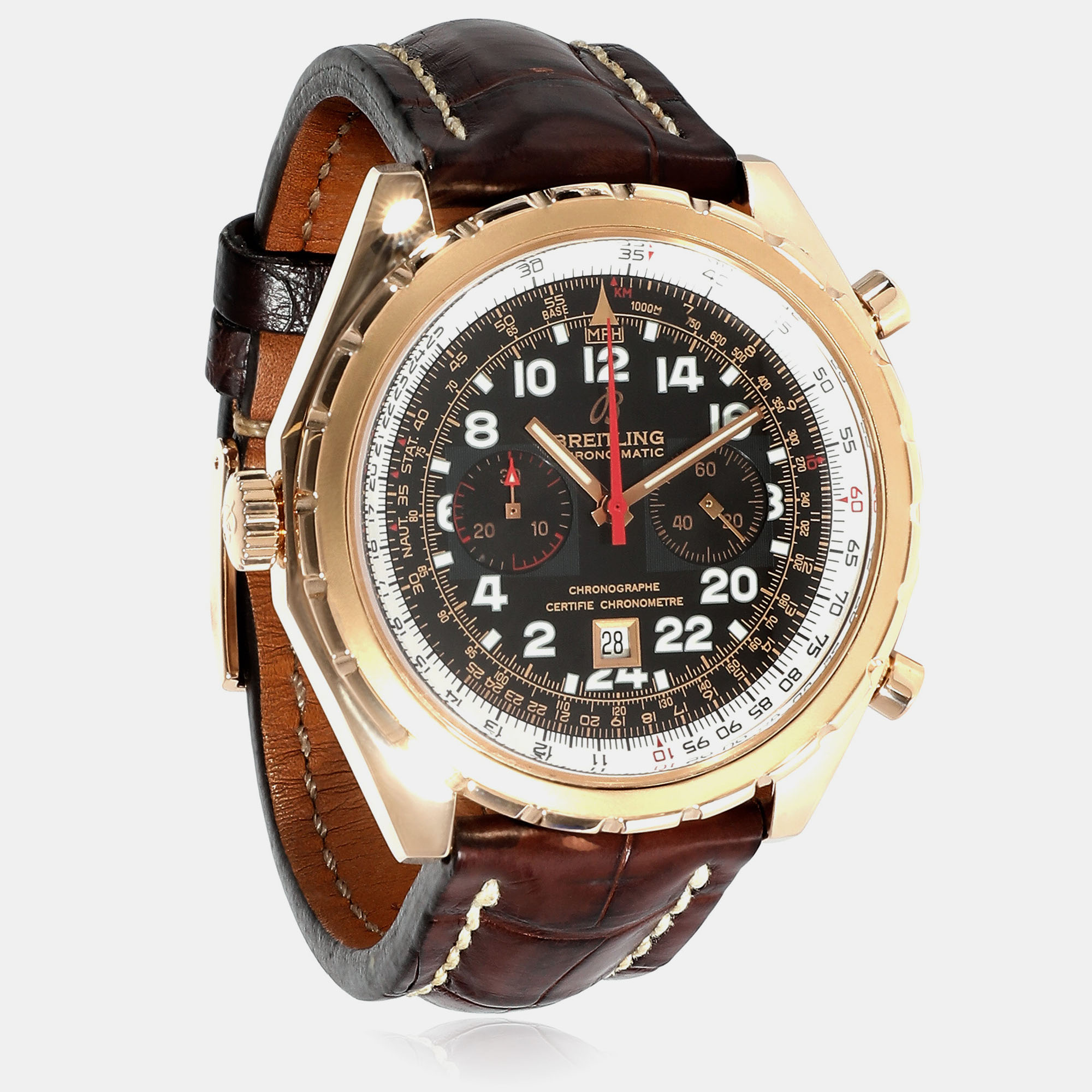 Breitling Black 18k Rose Gold Chronomatic H22360 Automatic Men's Wristwatch 44 Mm