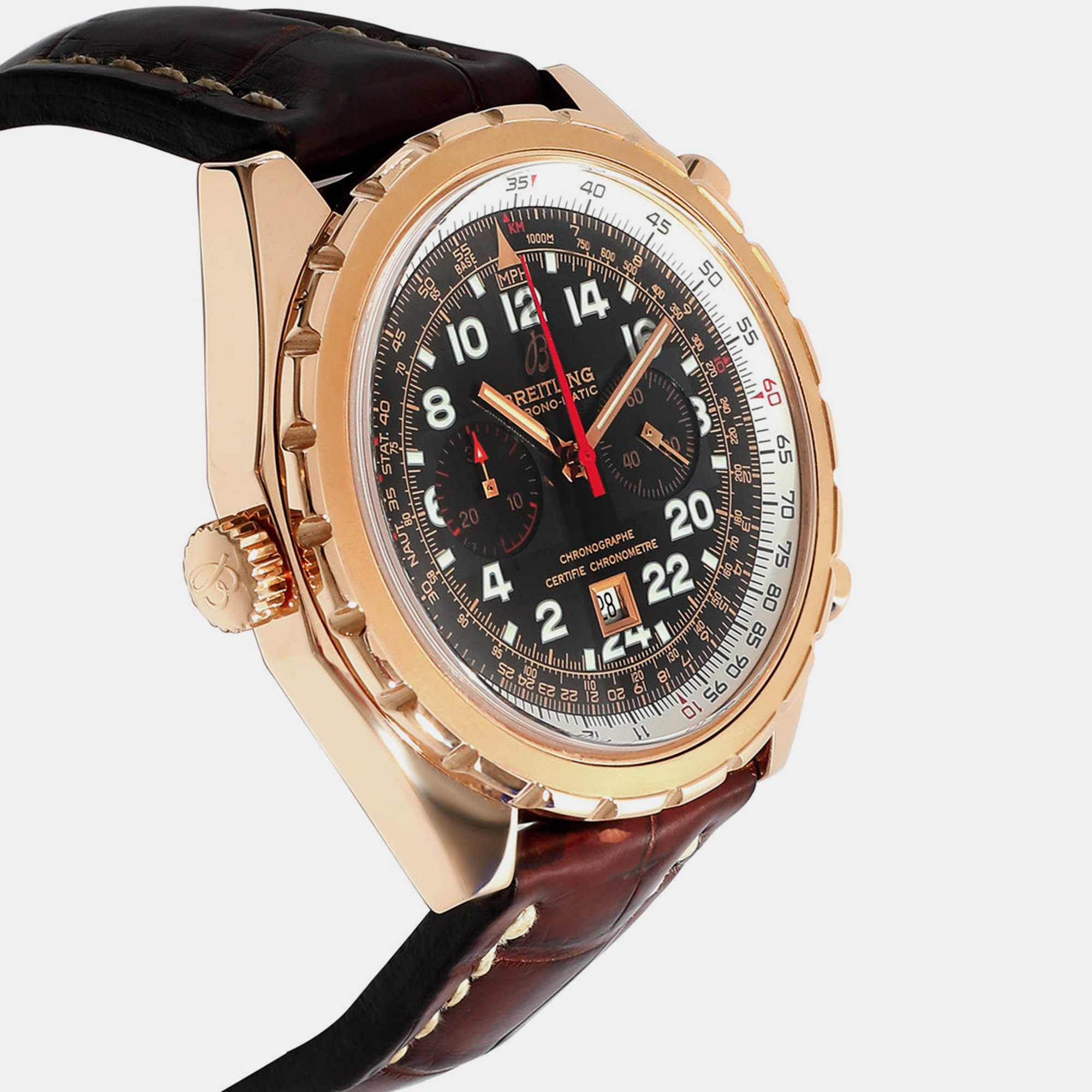 Breitling Black 18k Rose Gold Chronomatic H22360 Automatic Men's Wristwatch 44 Mm