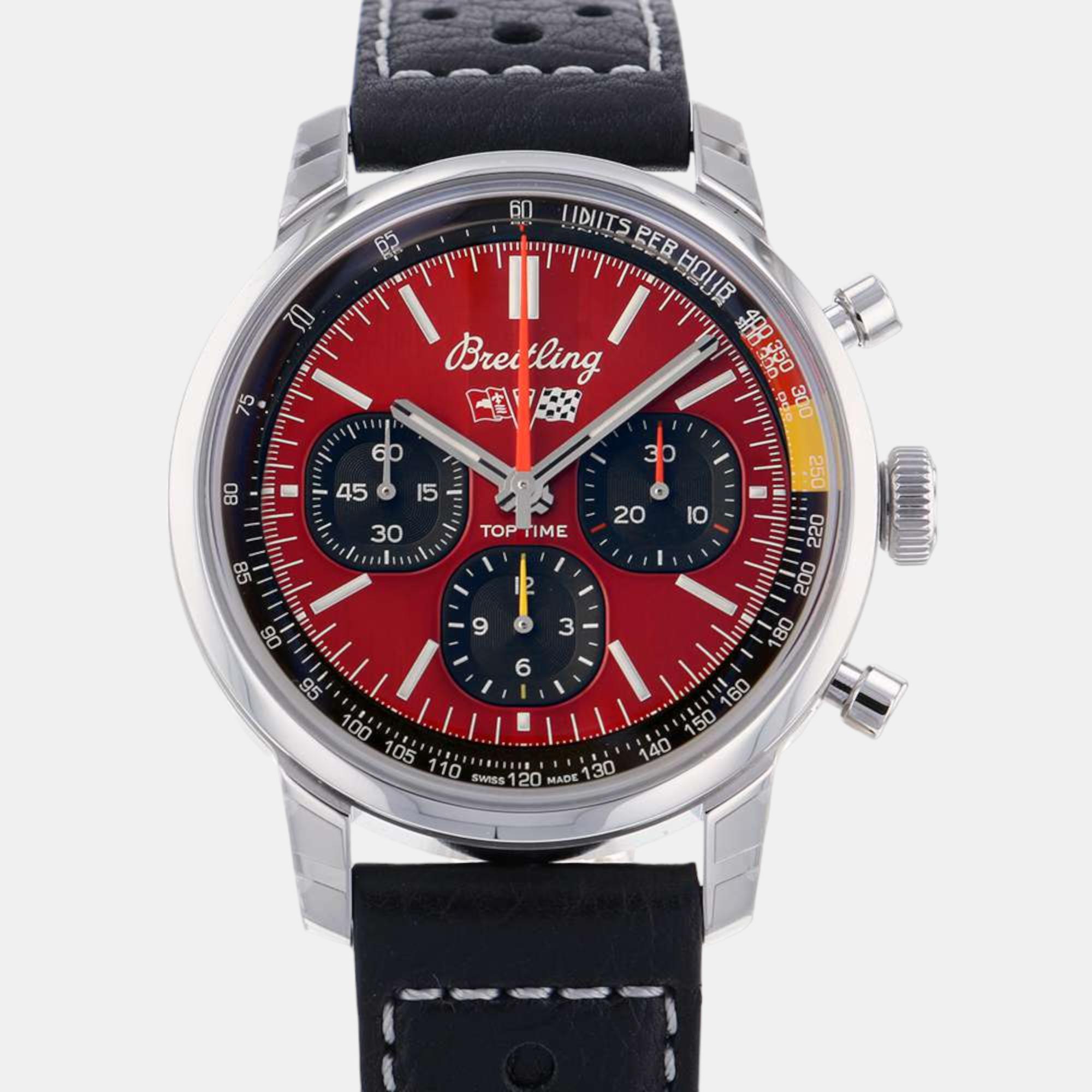 Breitling Red Stainless Steel Top Time AB01761A1K1X1 Automatic Men's Wristwatch 41 Mm