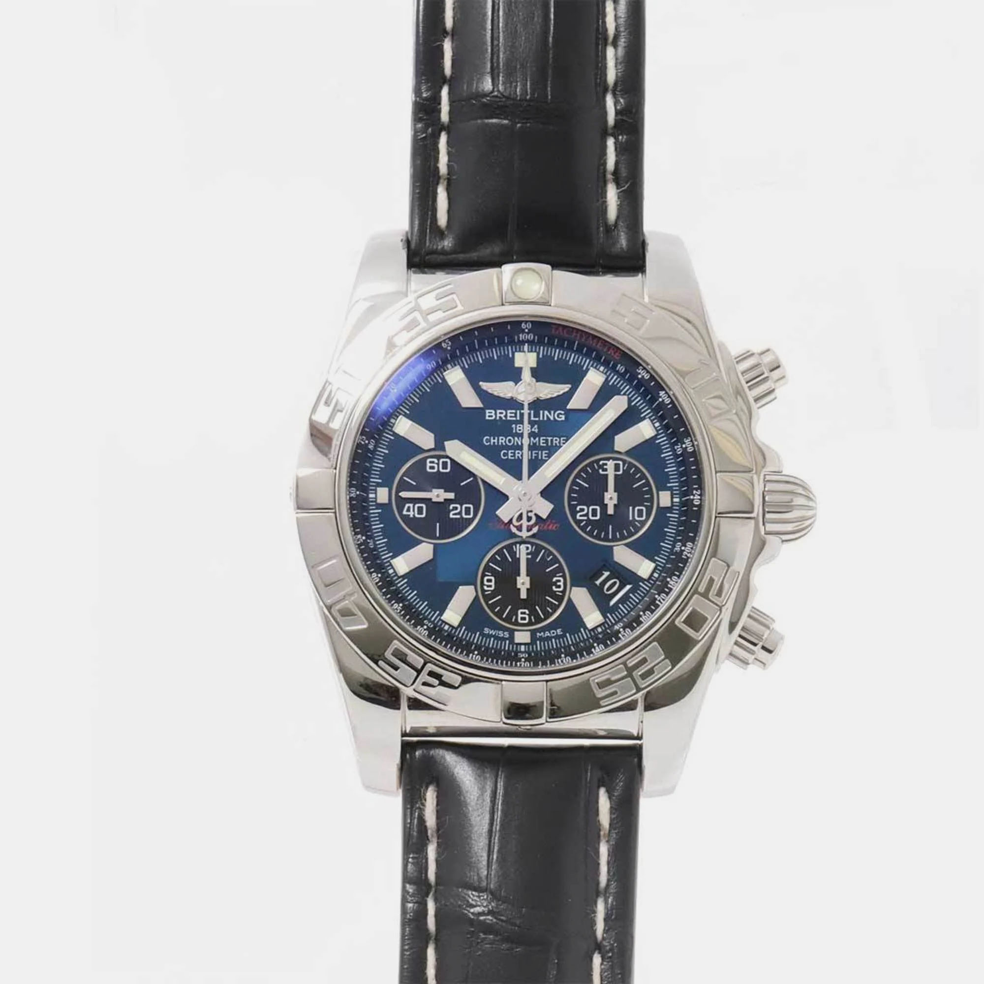 Breitling Blue Stainless Steel Chronomat AB0110 Automatic Men's Wristwatch 44 Mm