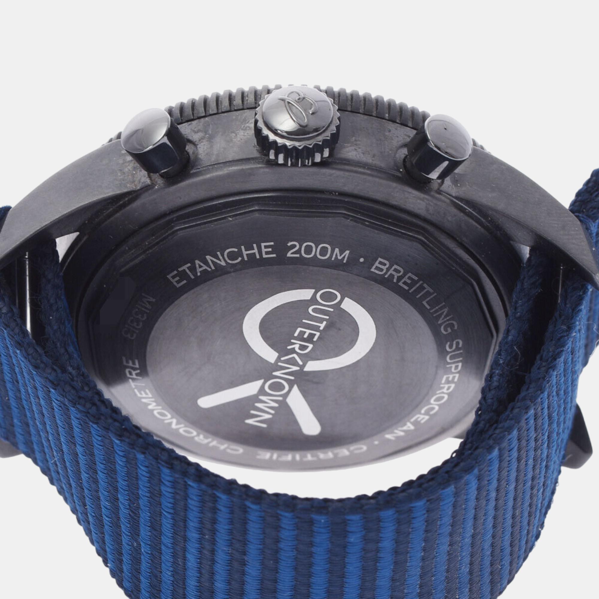 Breitling Blue Stainless Steel Superocean Heritage II M13313 Automatic Men's Wristwatch 44 Mm