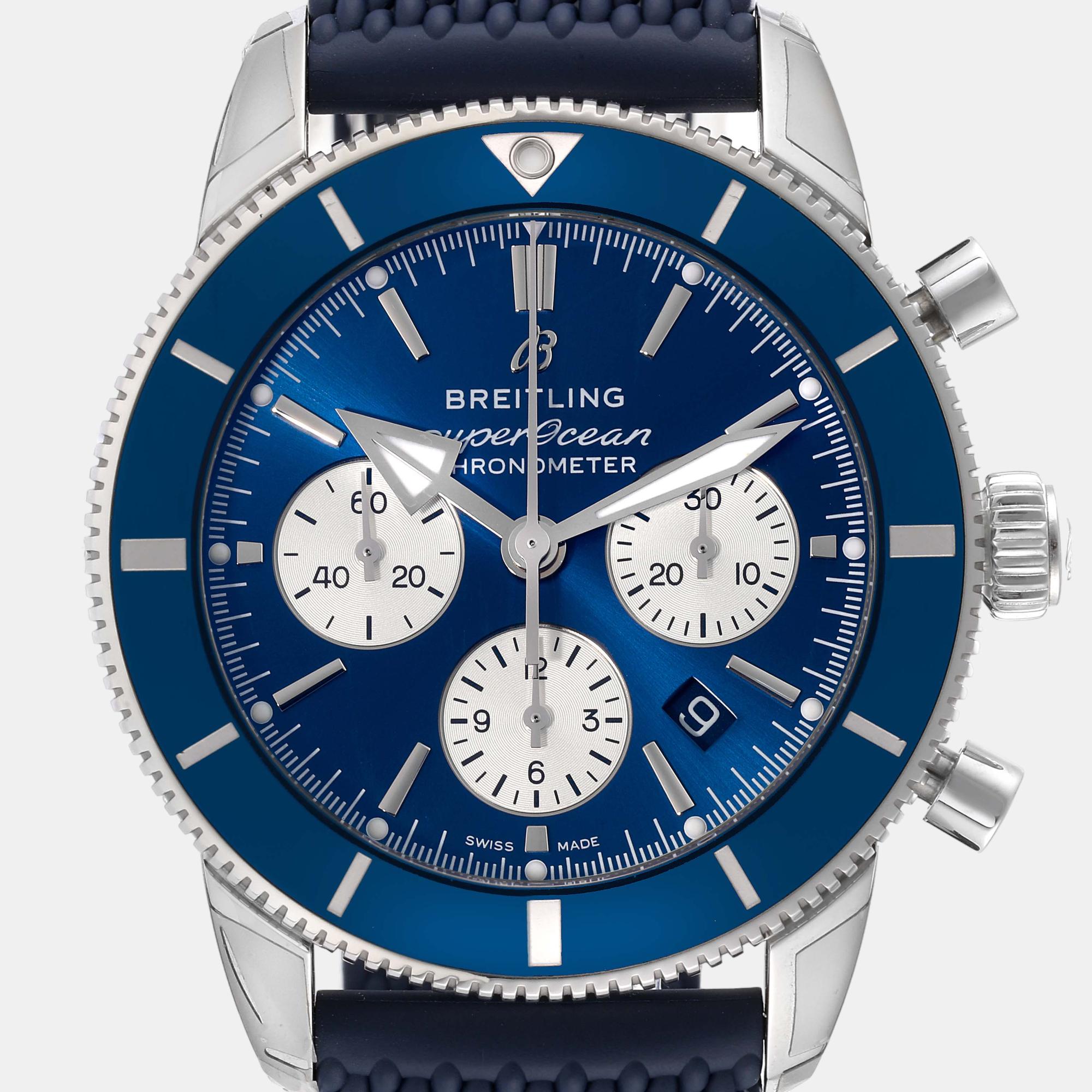 Breitling Blue Stainless Steel Superocean AB0162 Automatic Men's Wristwatch 44 Mm