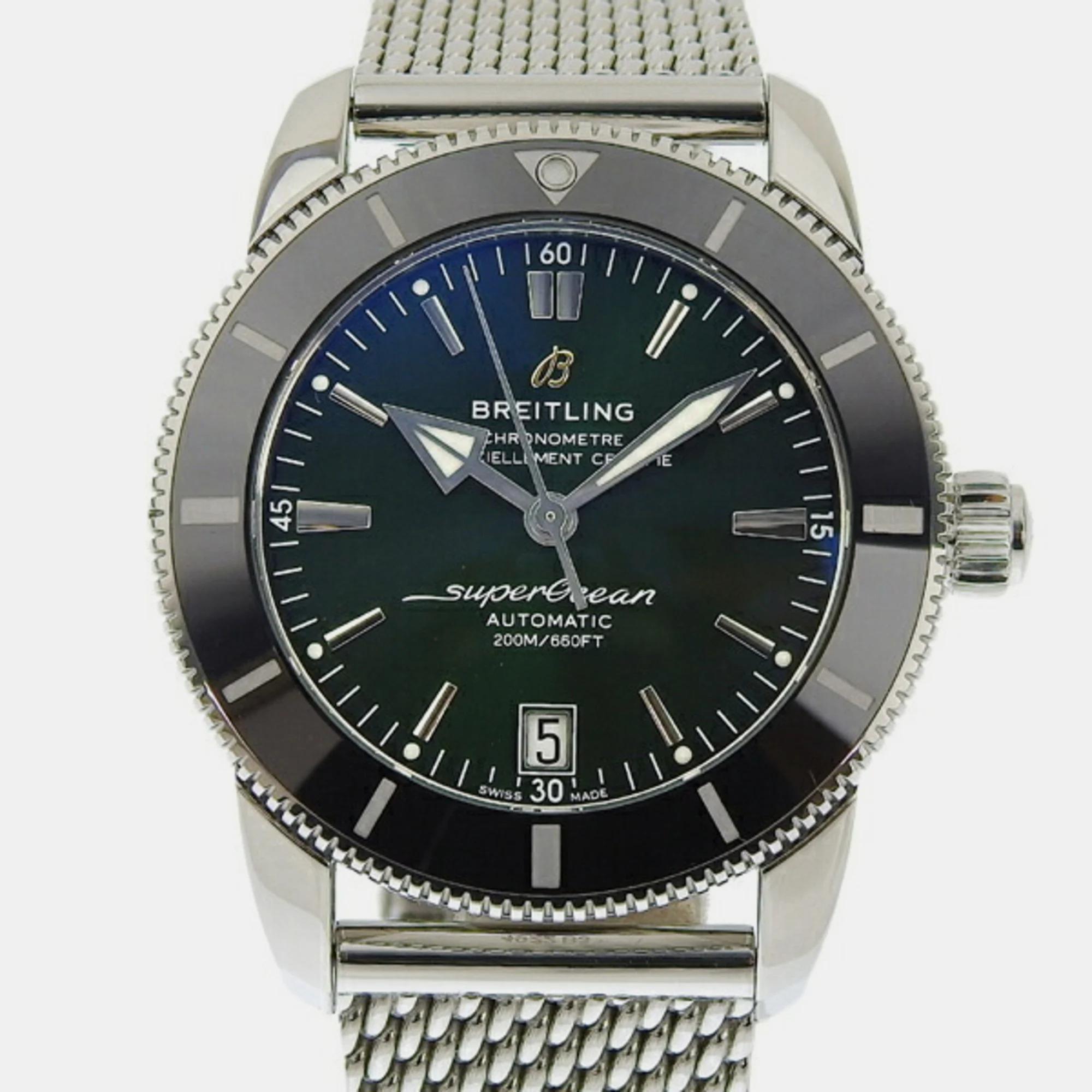 Breitling Green Stainless Steel Superocean AB2010 Automatic Men's Wristwatch 42 Mm