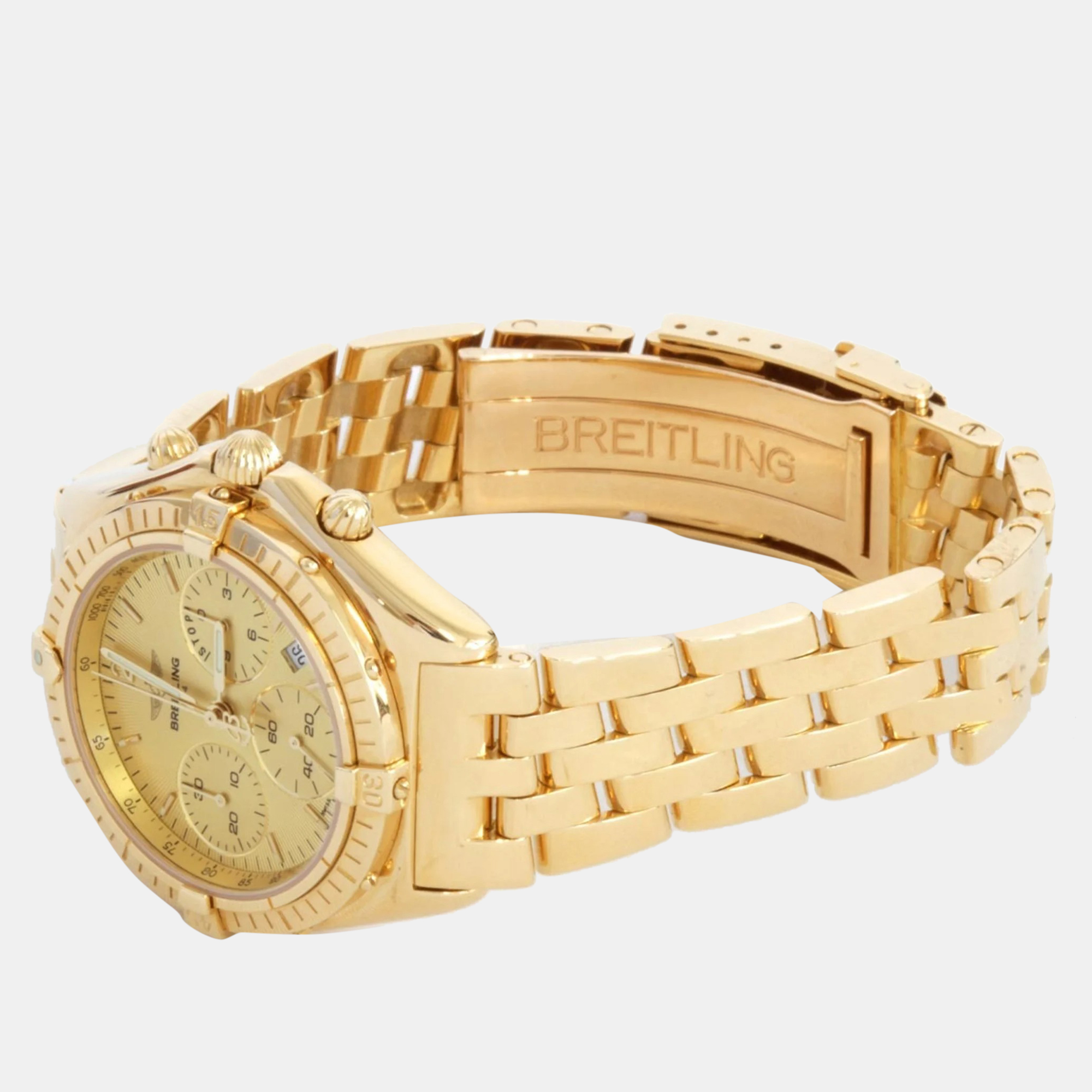 Breitling Gold 18k Yellow Gold Stainless Steel Chronomat K55046 Men's Wristwatch 35 Mm