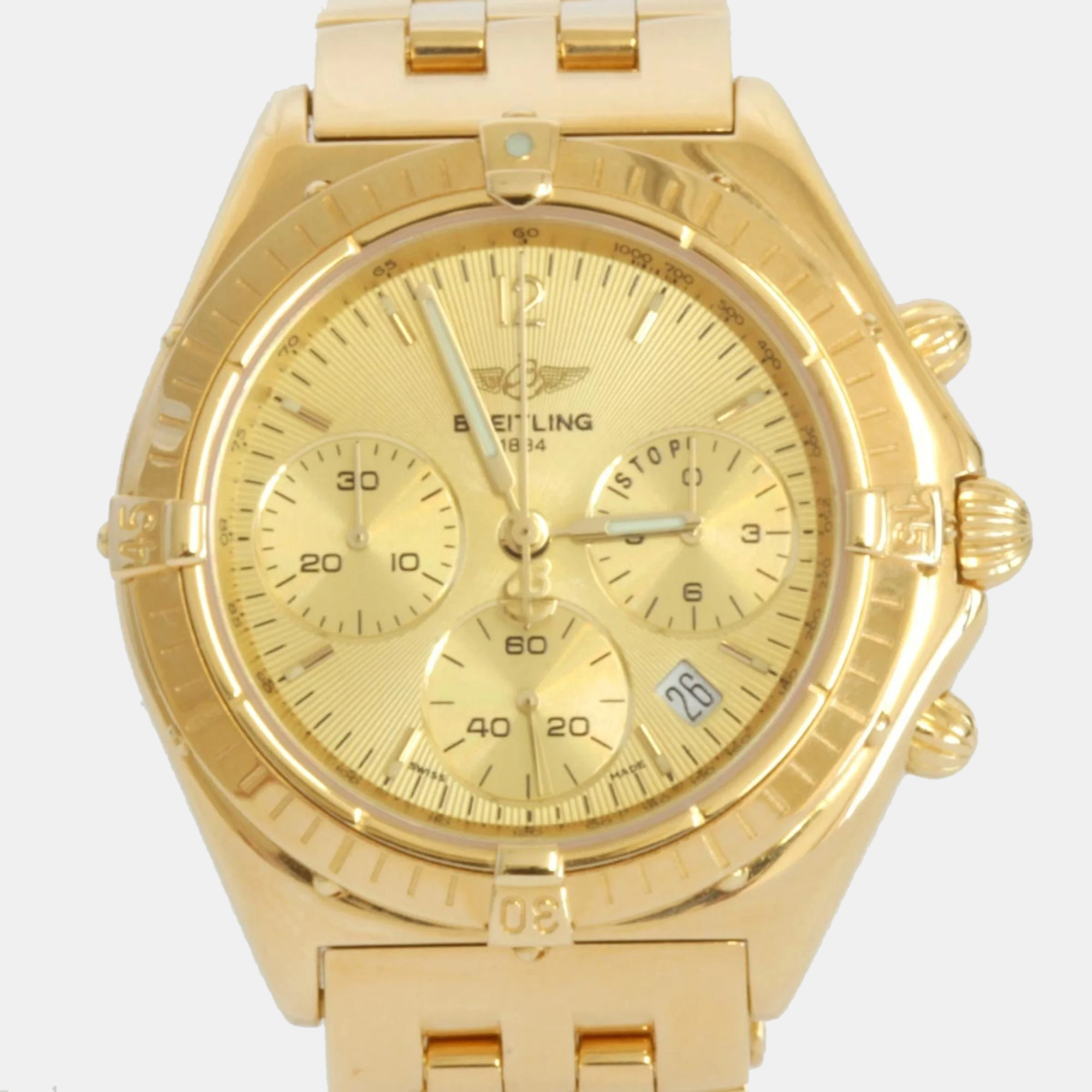 Breitling Gold 18k Yellow Gold Stainless Steel Chronomat K55046 Men's Wristwatch 35 Mm